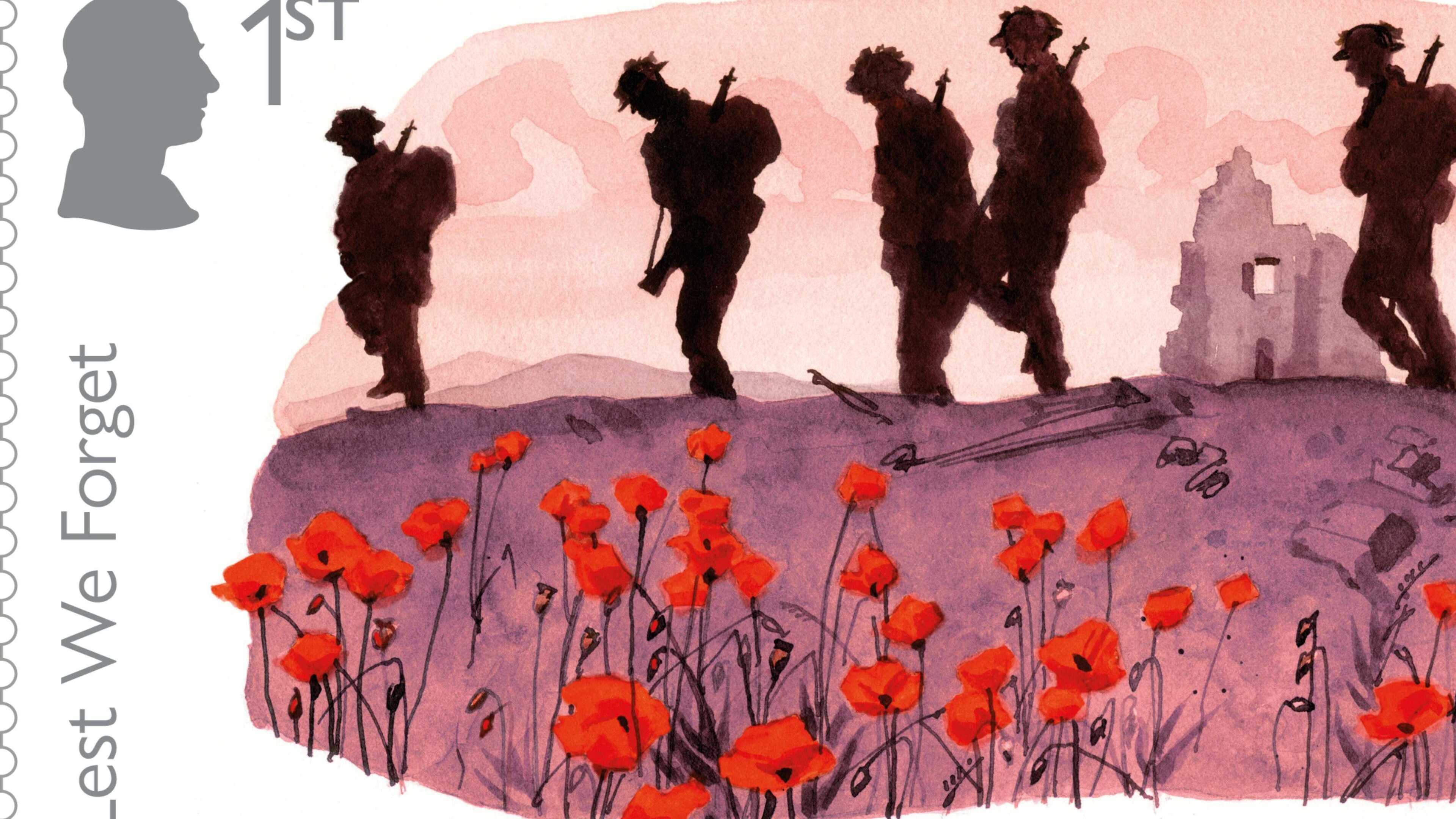 Poppy-coloured stamp set honours armed forces