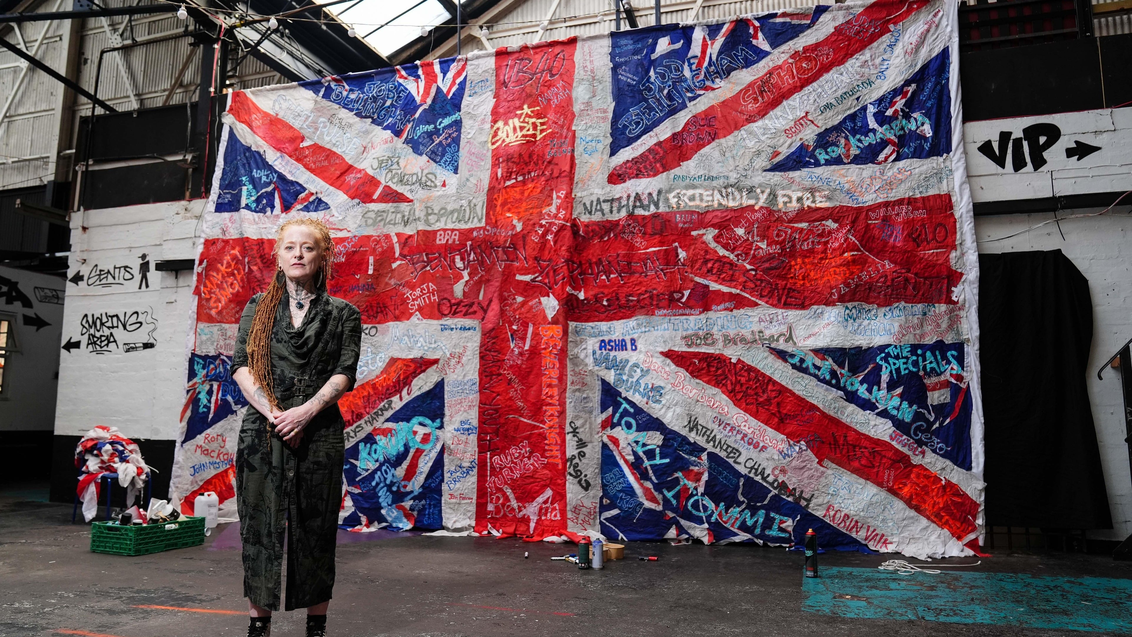Artist reworks discarded protest banners into a community Union flag