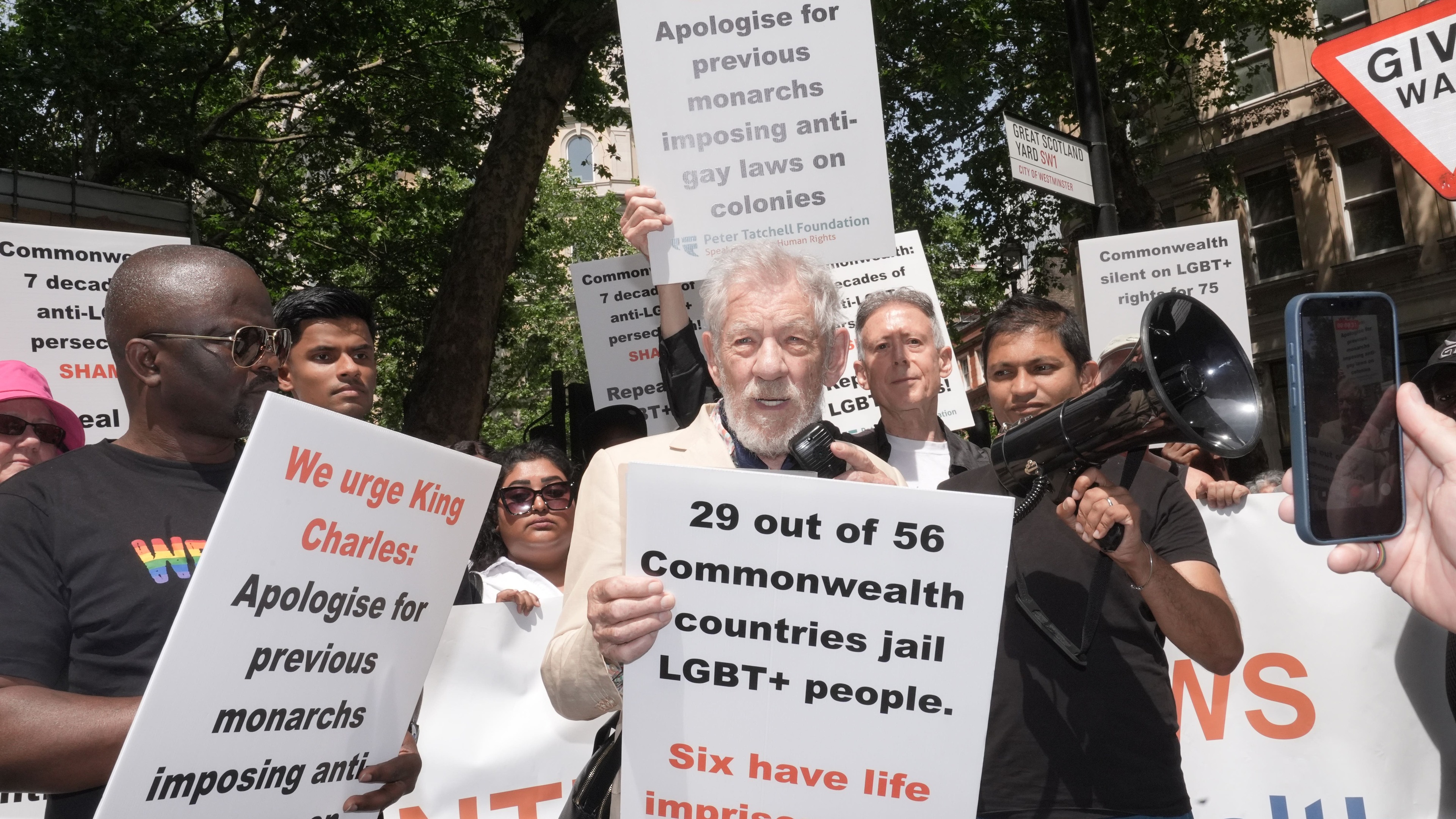 Sir Ian McKellen joins march against ‘appalling’ LGBTQ+ laws in Commonwealth