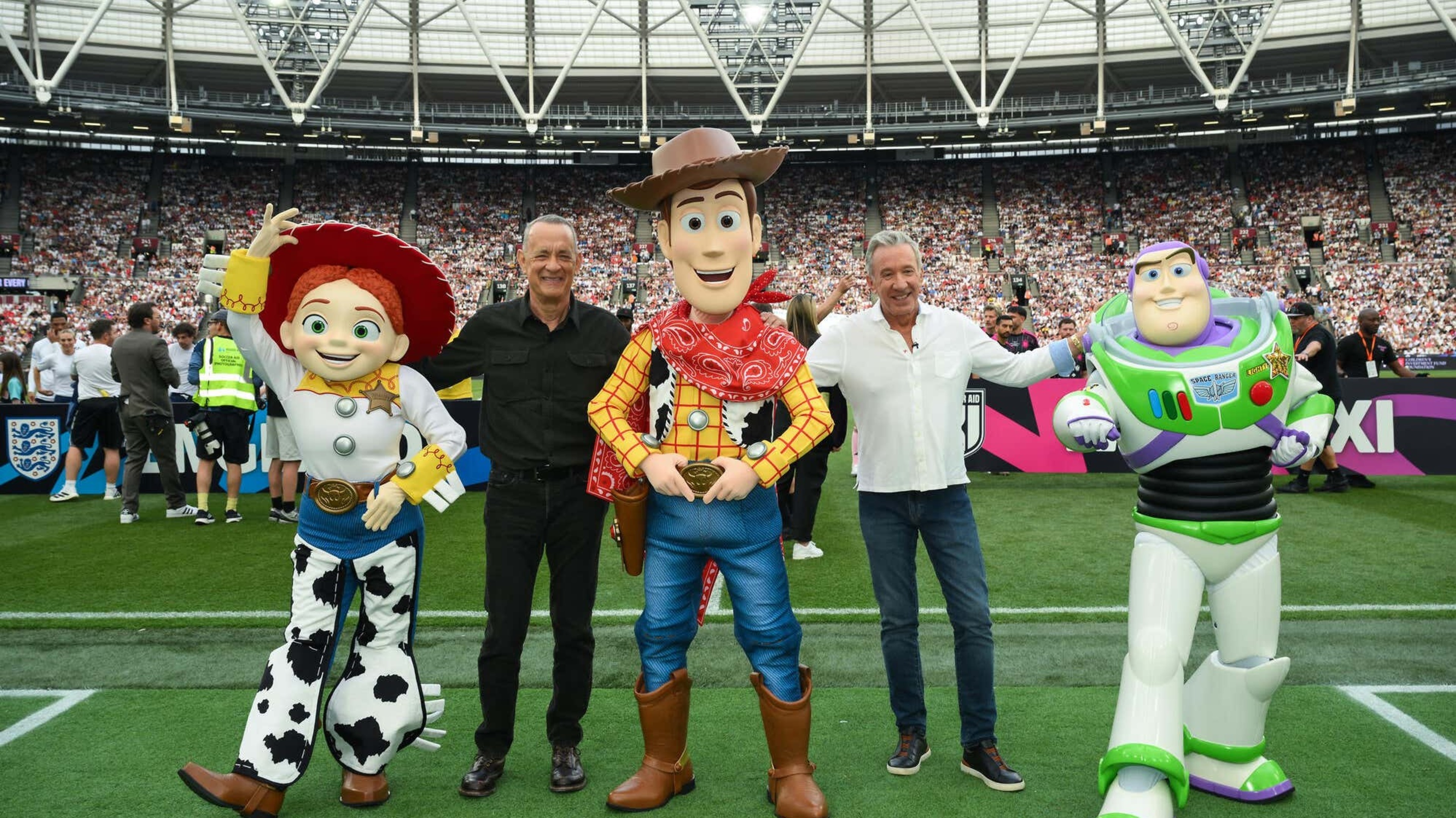 Toy Story 5 stars bring out Soccer Aid match ball as England win 3-2