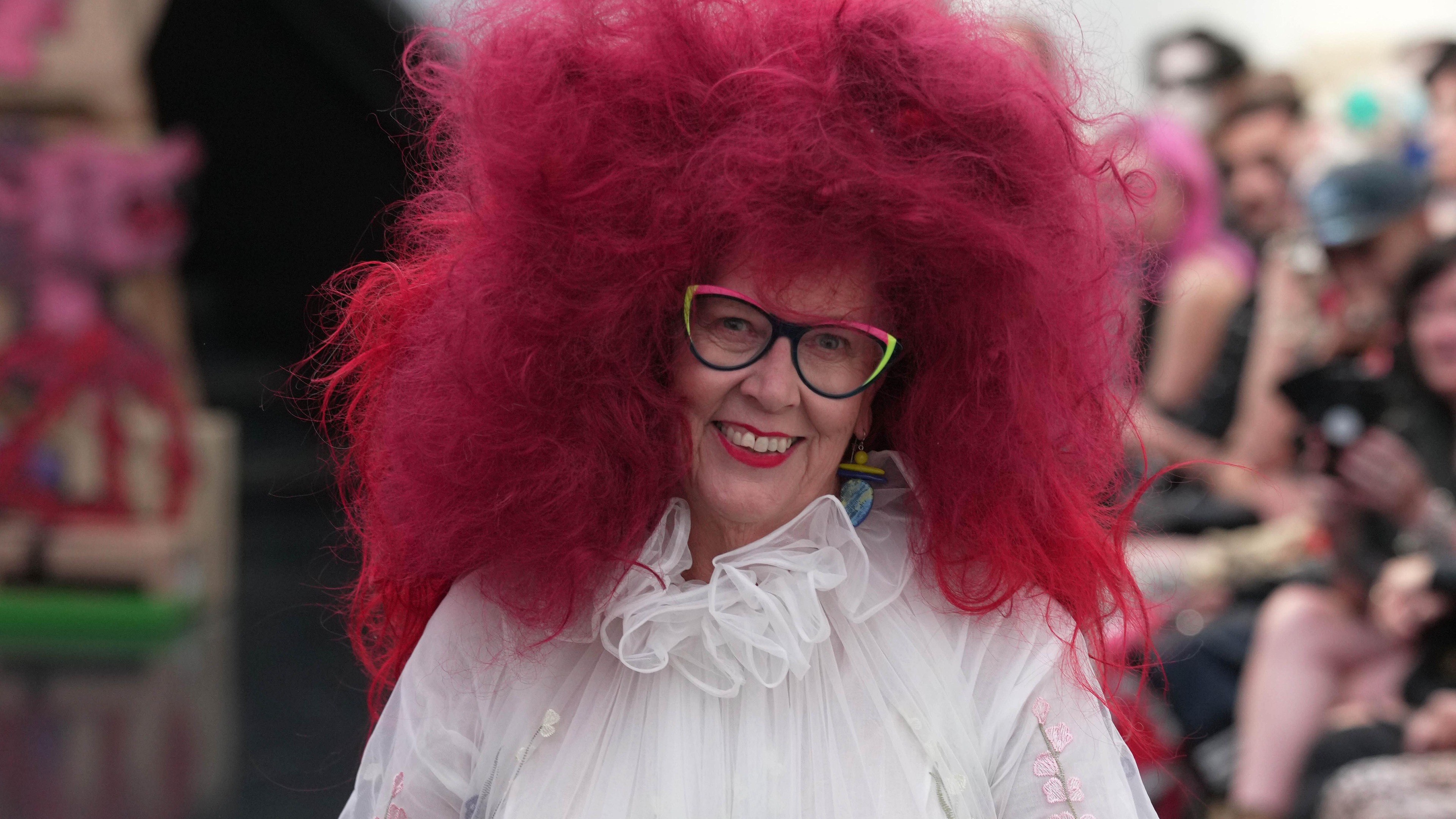Prue Leith walks runway in dramatic pink wig at star-studded Vin+Omi show