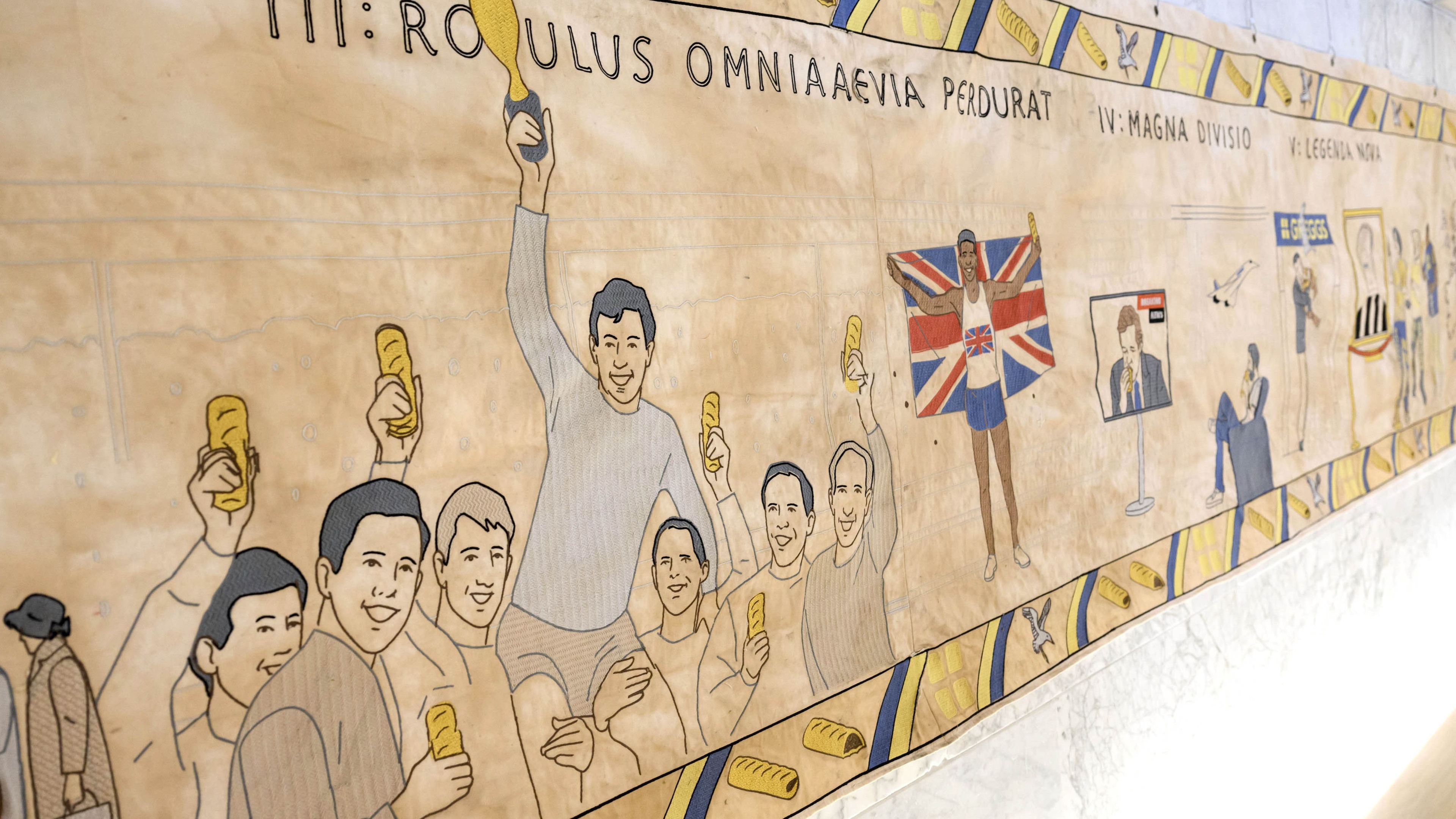 Royal embroiderer creates 200-hour ‘Ta-Pastry’ tapestry featuring Greggs sausage roll history