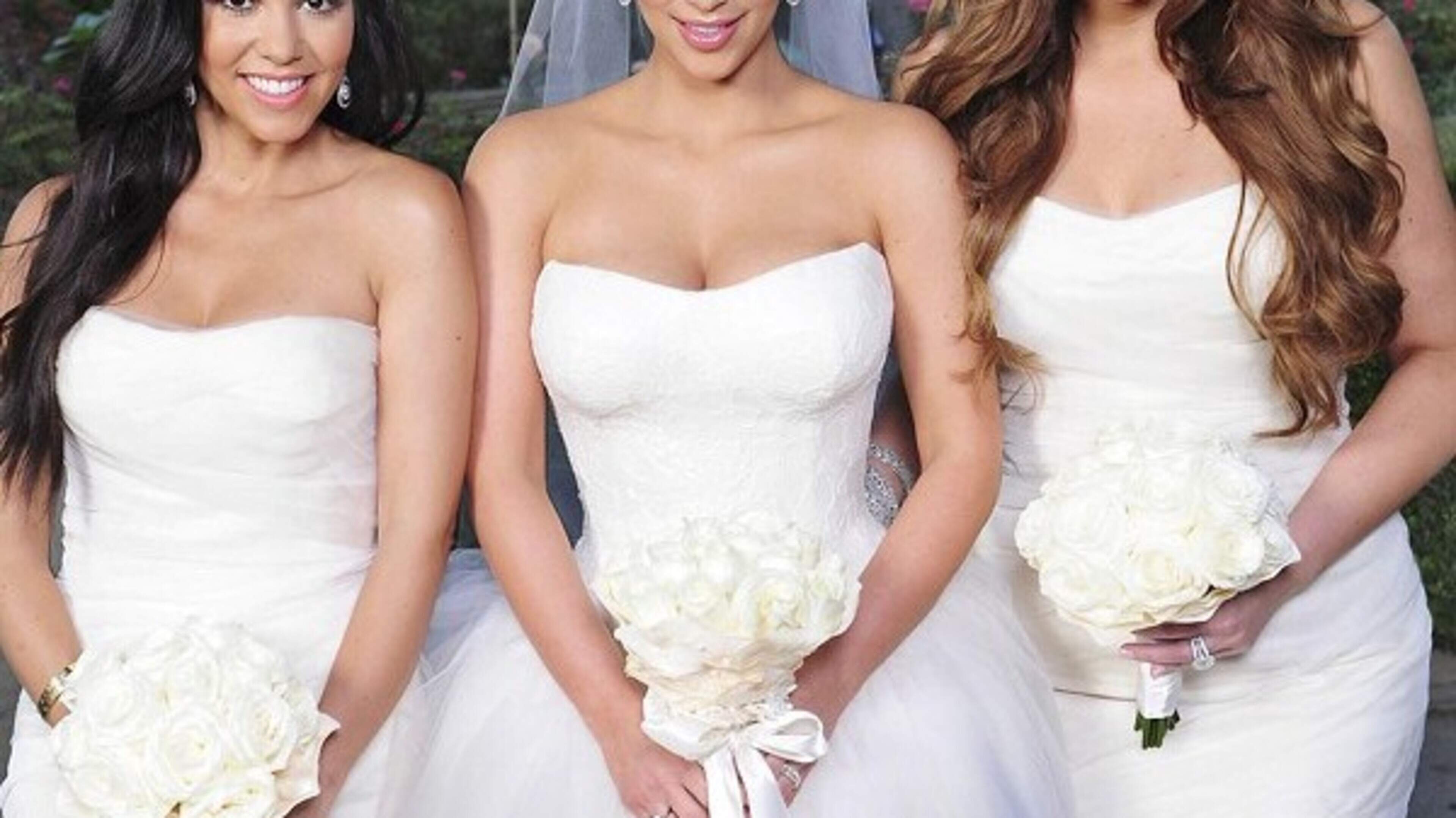 kim kardashian wedding bridesmaid dresses Kim Kardashian Crew Neck Lace Sheer Sleeve Mermaid Wedding Dress, White / Dress+Veil main image 1