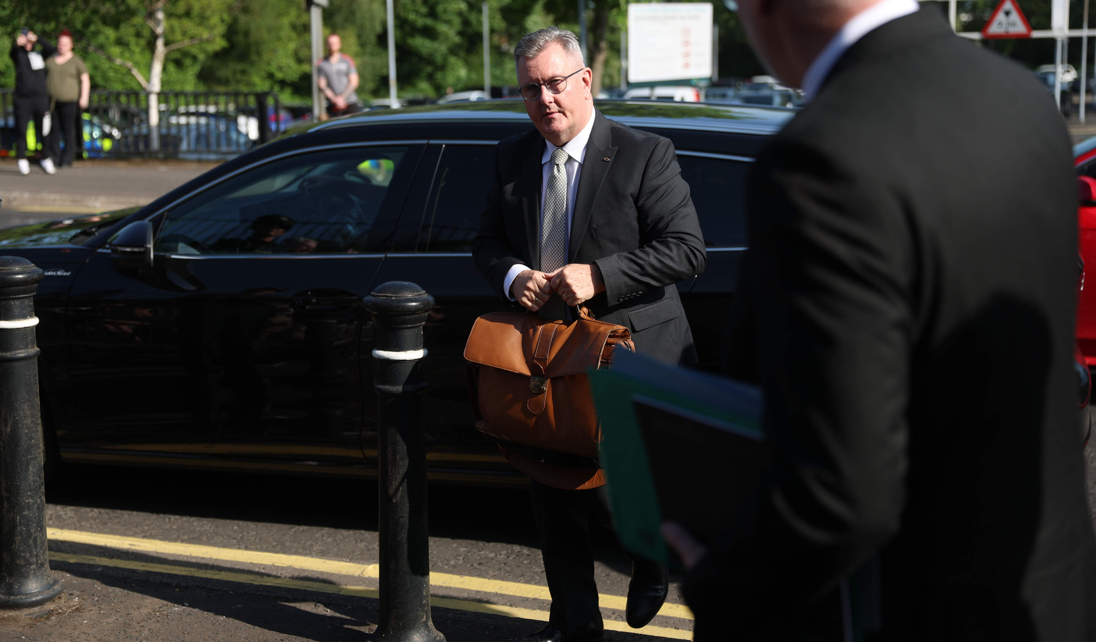 Jeffrey Donaldson arrives at court as second day of sexual offences trial begins