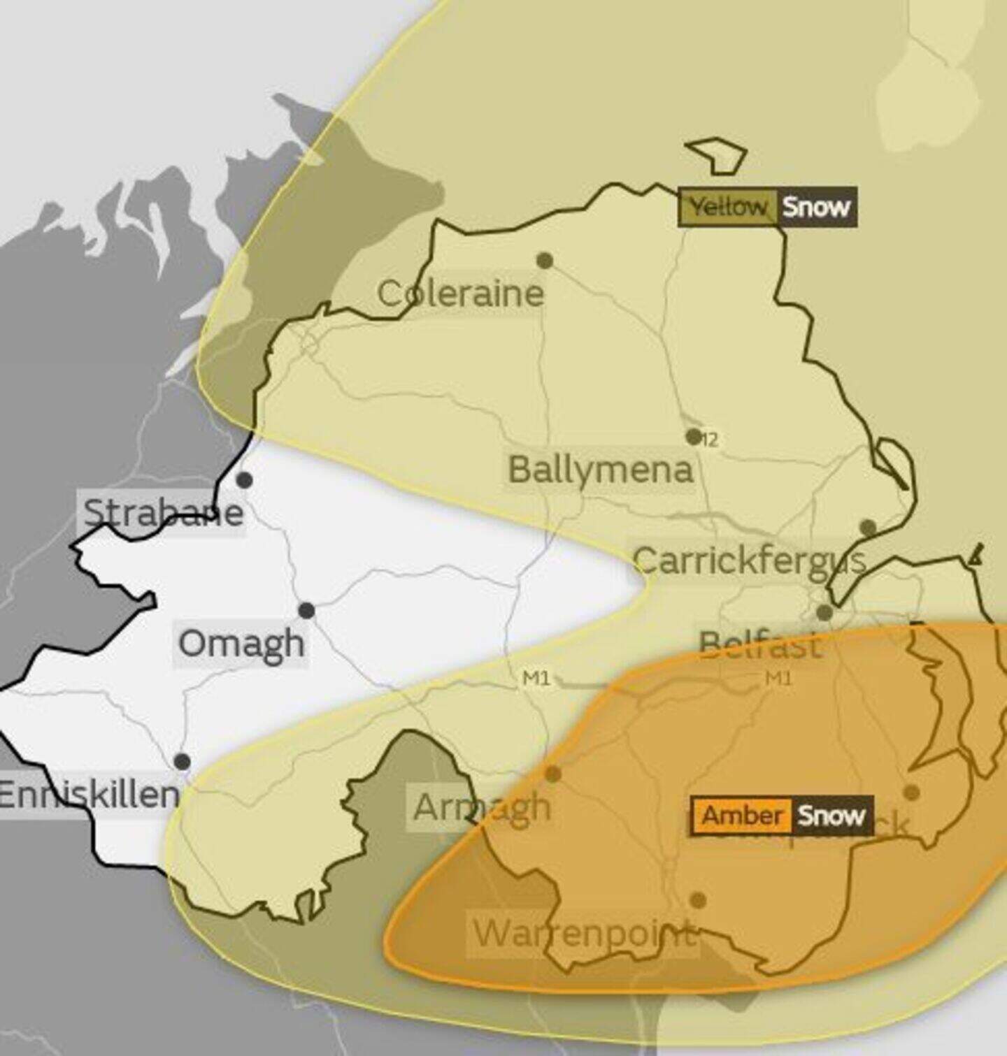 Northern Ireland weather warning for snow upgraded to amber | Belfast ...
