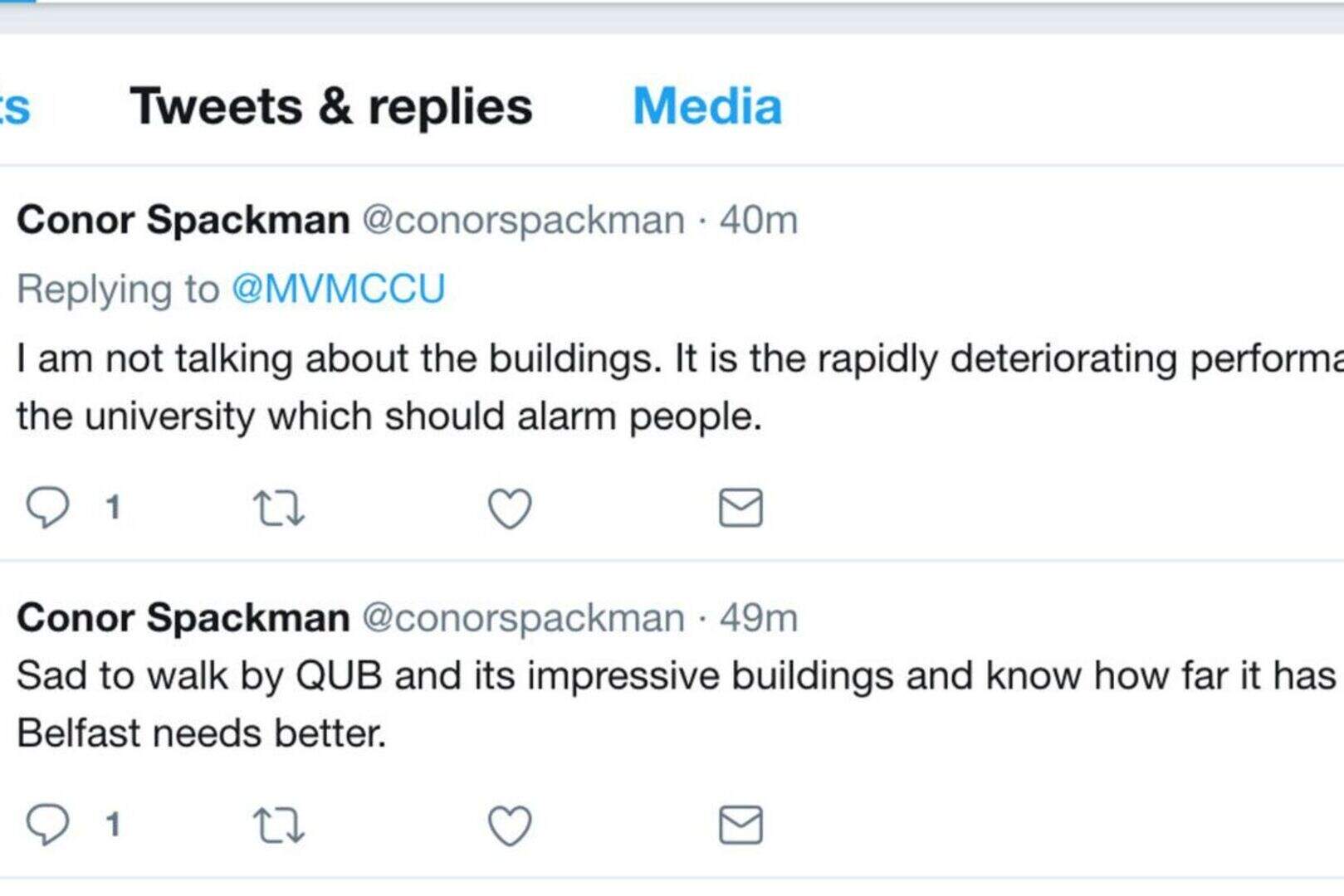 BBC journalist Spackman in Twitter outburst about QUB standards ...
