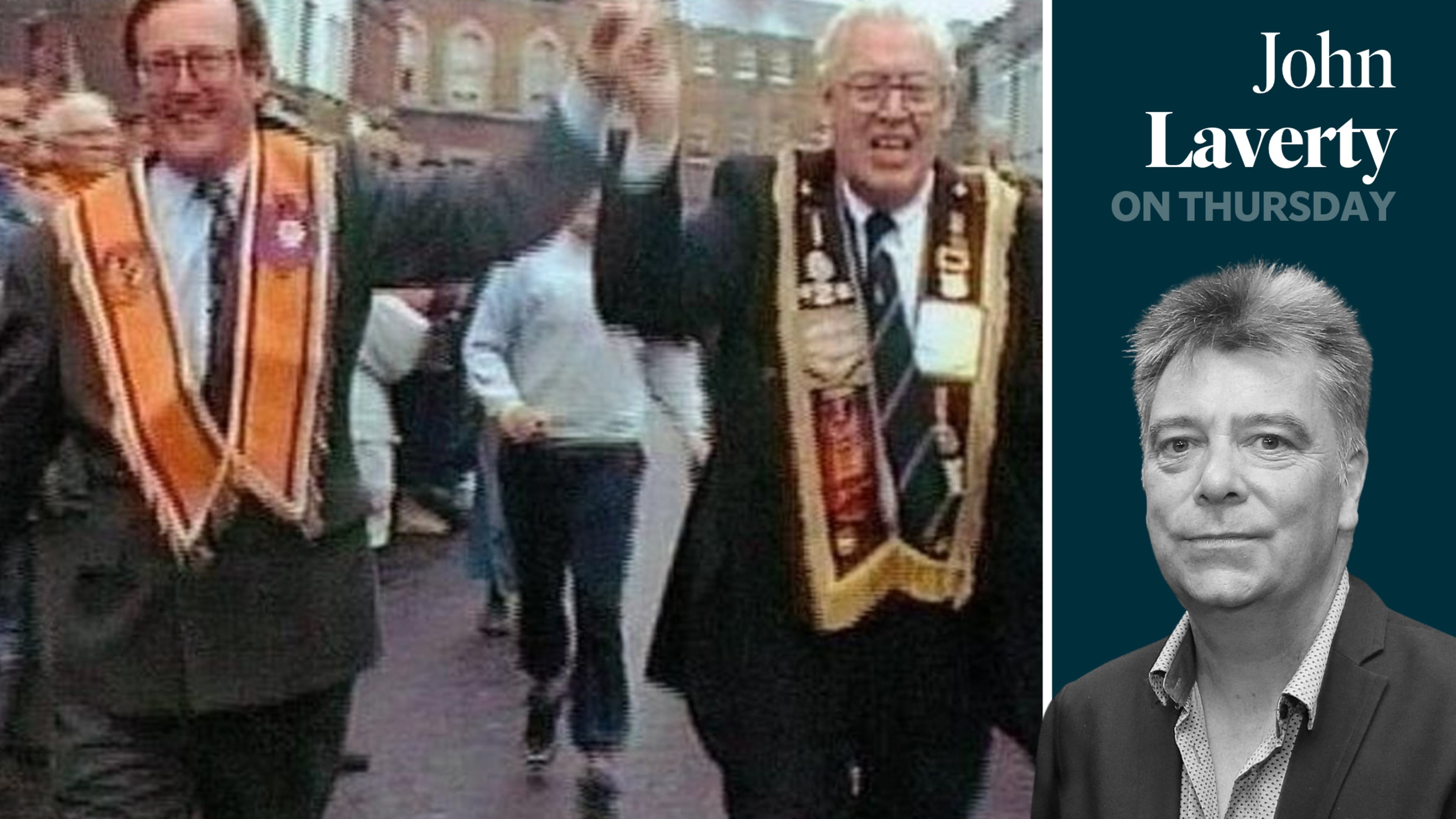 Ulster Unionist leader David Trimble and DUP leader Ian Paisley celebrate completing the contentious Portadown march in 1995