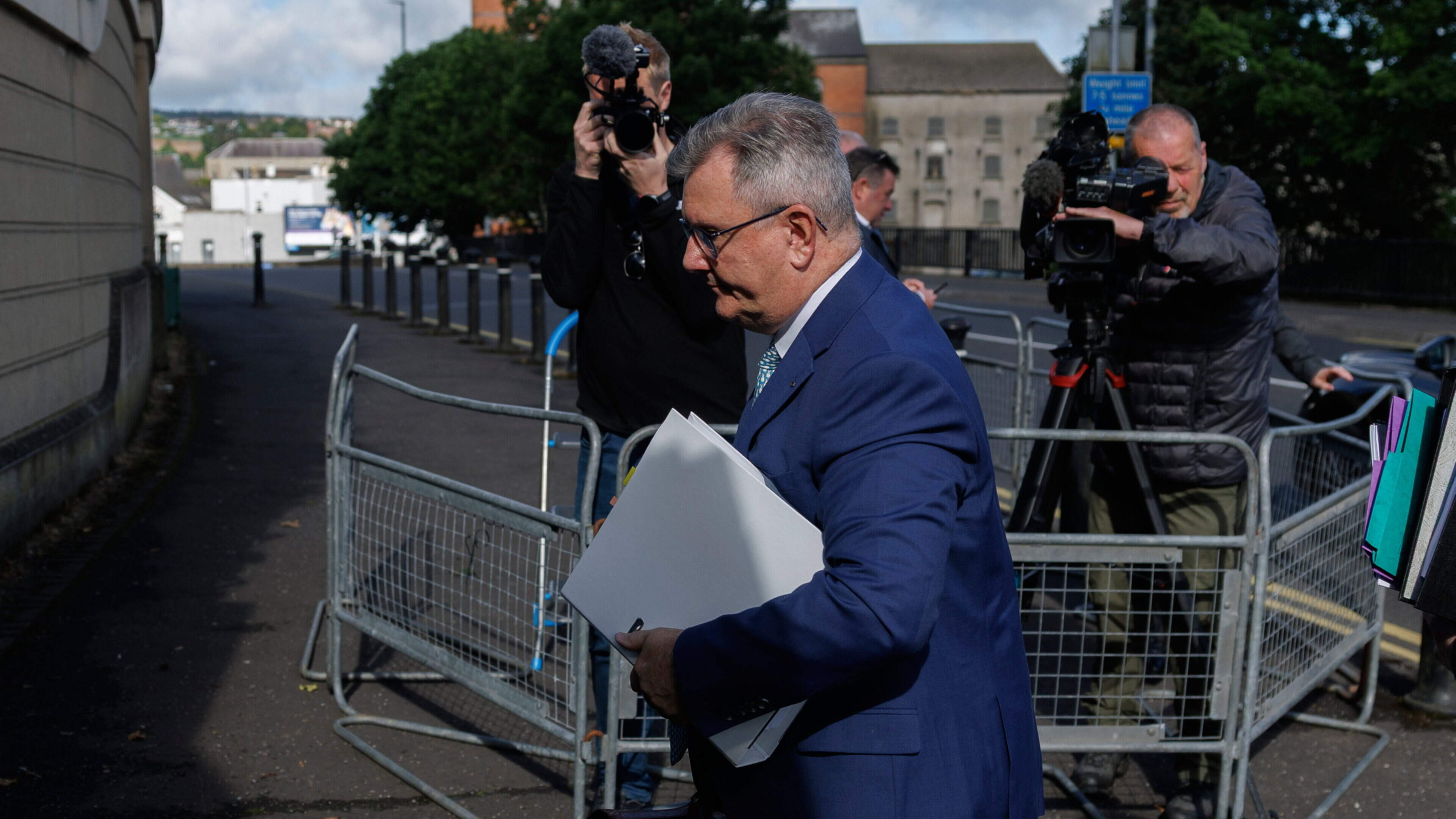 Jeffrey Donaldson arrives at court as historical sex offence