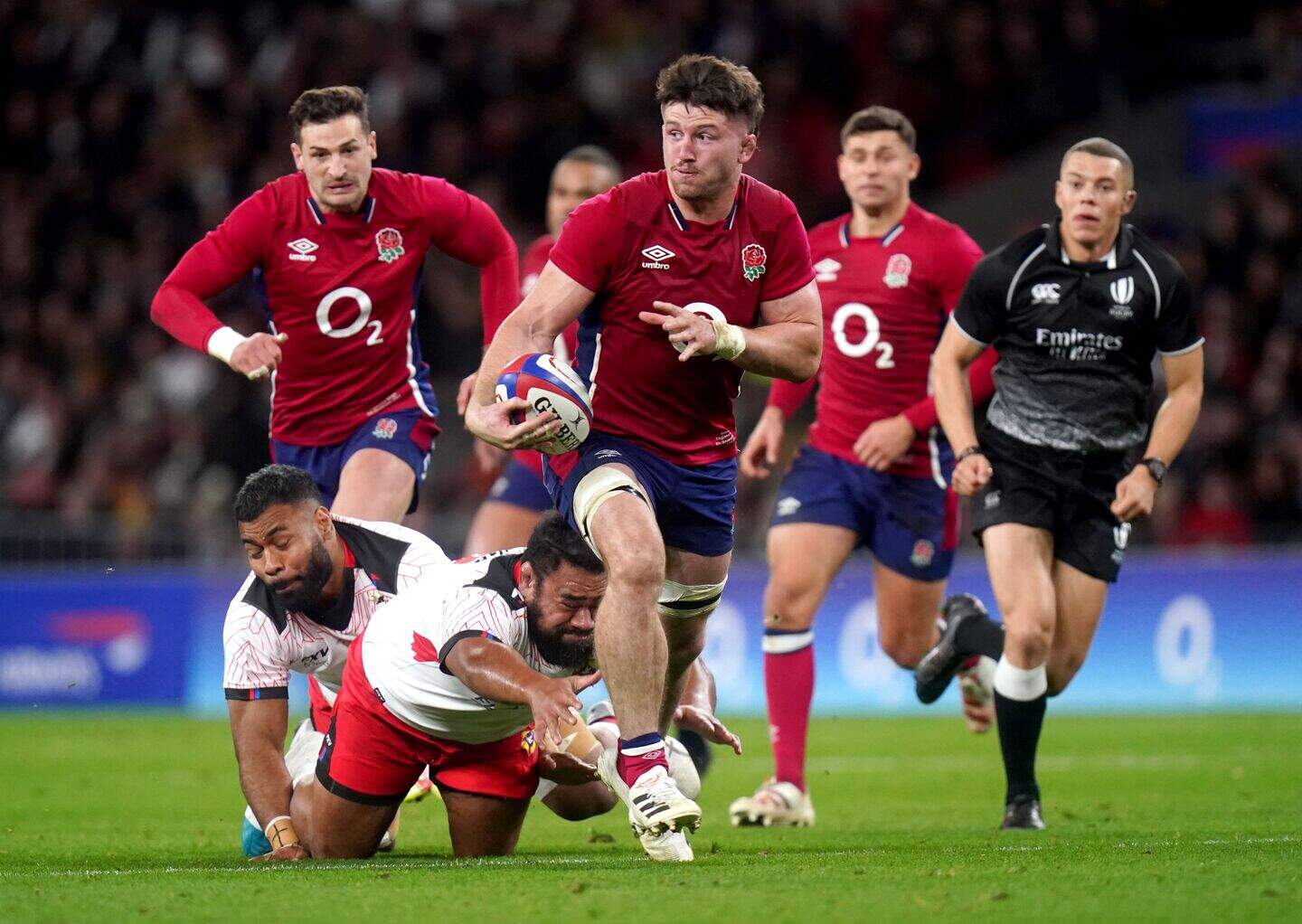 The back row battle between England’s Tom Curry and Australia’s Michael ...