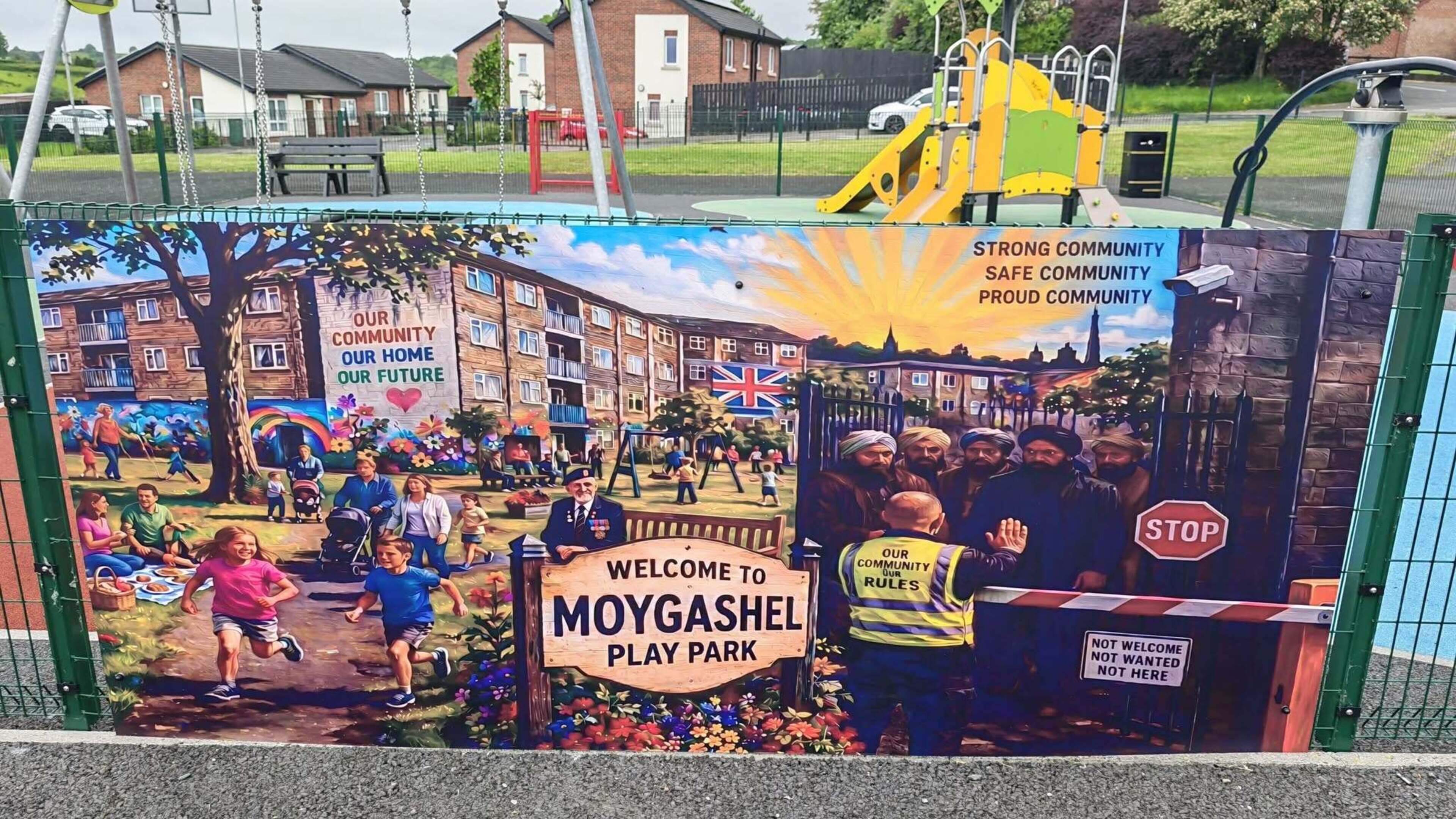 Anti-immigration mural in play park condemned as ‘racist and vile’ as police launch hate probe