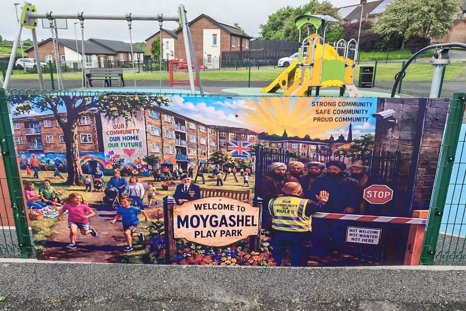 Racist anti-immigration banner removed from Moygashel play park ...