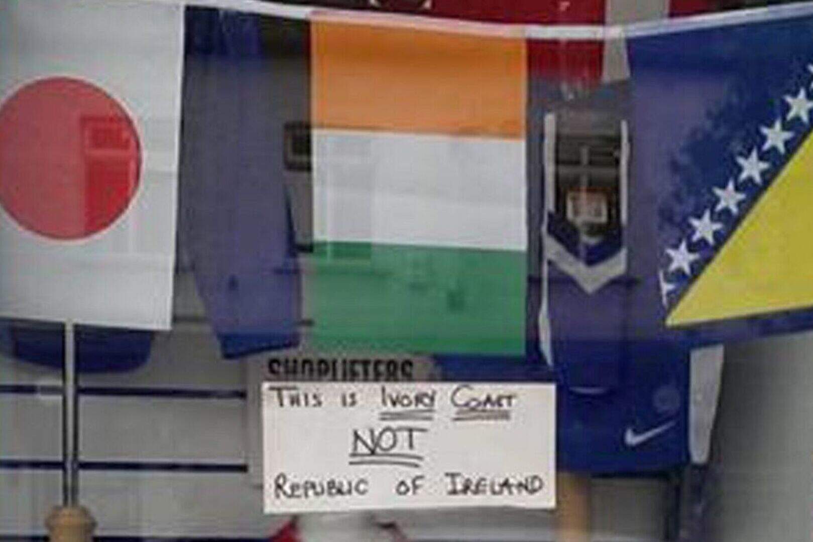 Linfield shop sign: Tricolour is Ivory Coast not Republic of Ireland ...