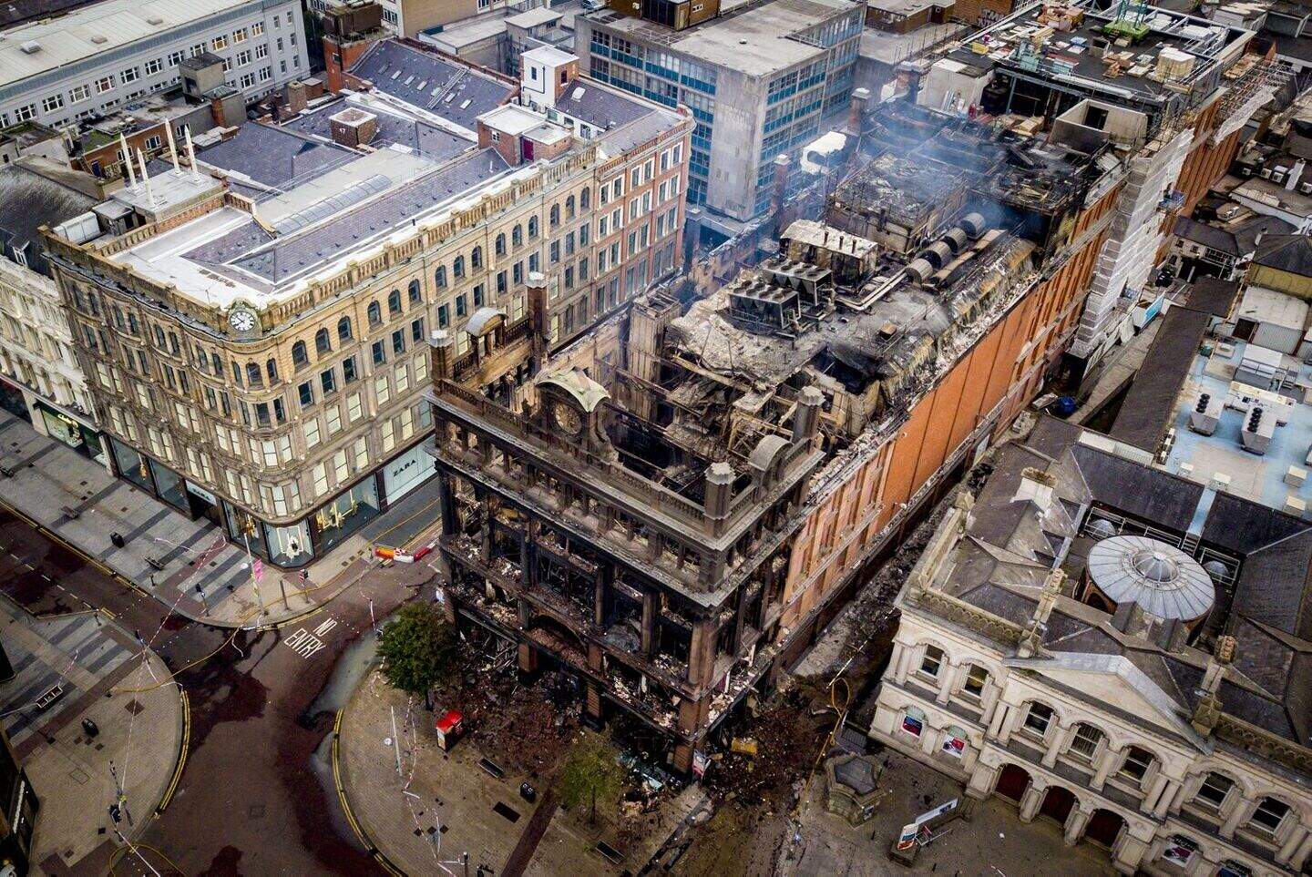 Pictured: Charred remains of Belfast iconic Primark - engineers assess ...