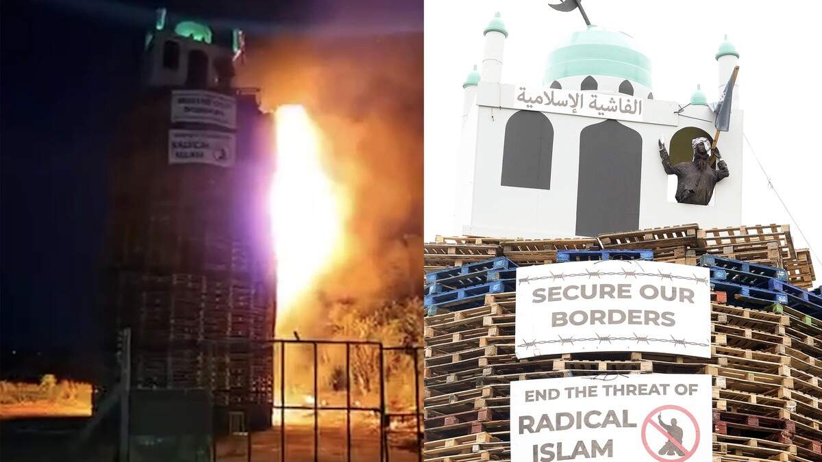 Justice minister calls for end to ‘effigies and symbols of hatred’ after bonfire with mosque replica set alight