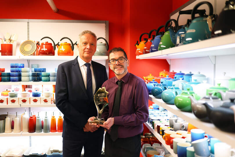 Managers Keith Irvine and Jonathan Sloan of Wardens Newtownards with the award for UK’s Best Independent Department Store at the Excellence in Housewares Awards 2026. Picture by Peter Morrison