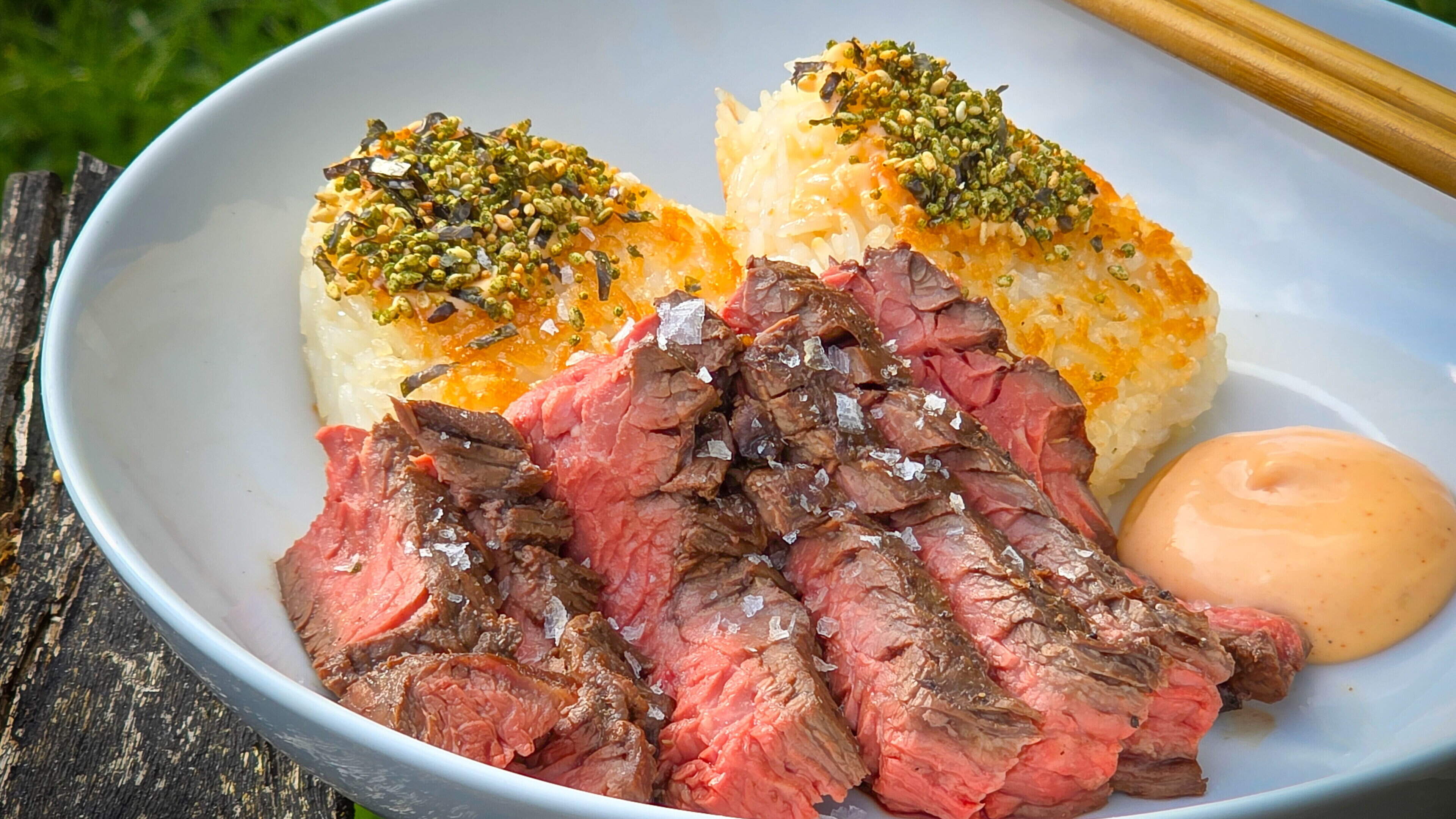 This hanger steak and crispy rice onigiri is the best way to celebrate the summer