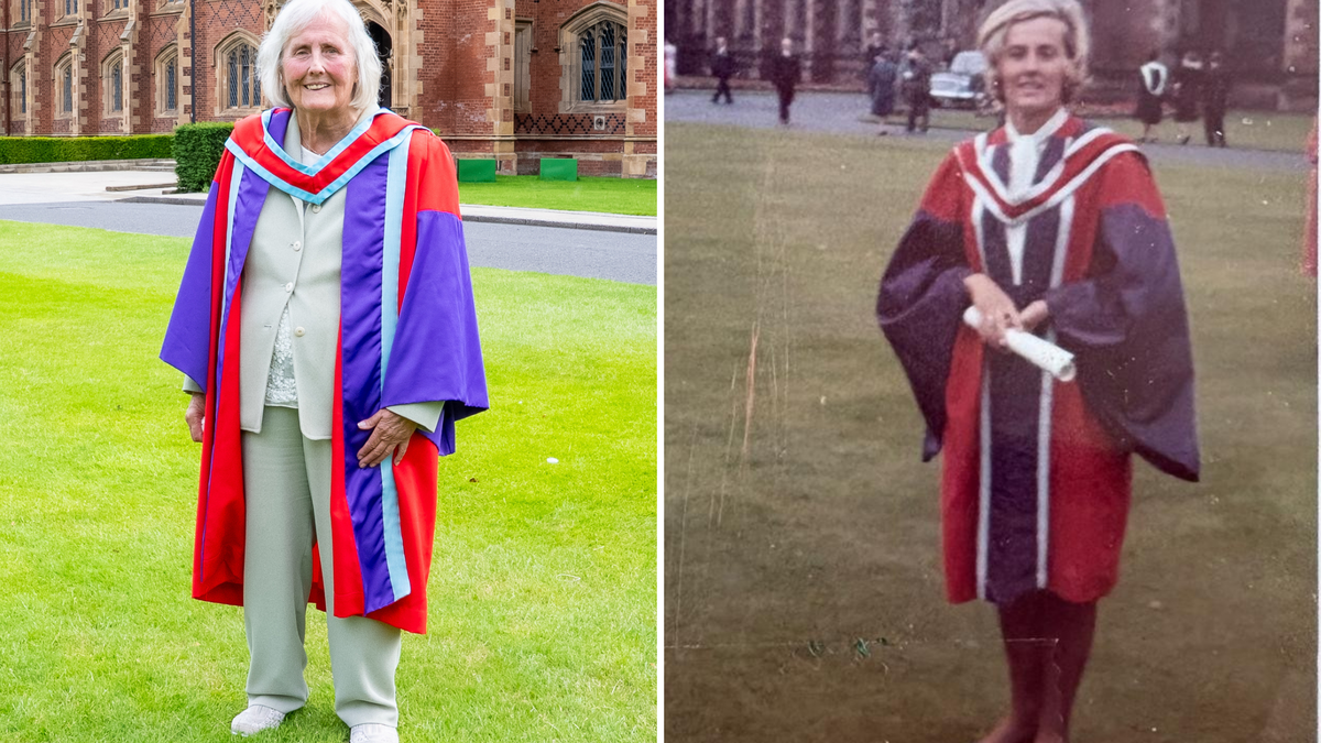 Doctor recreates QUB image from 1966 as granddaughter awarded PhD: ‘Maybe they were trying to show me how old I am’