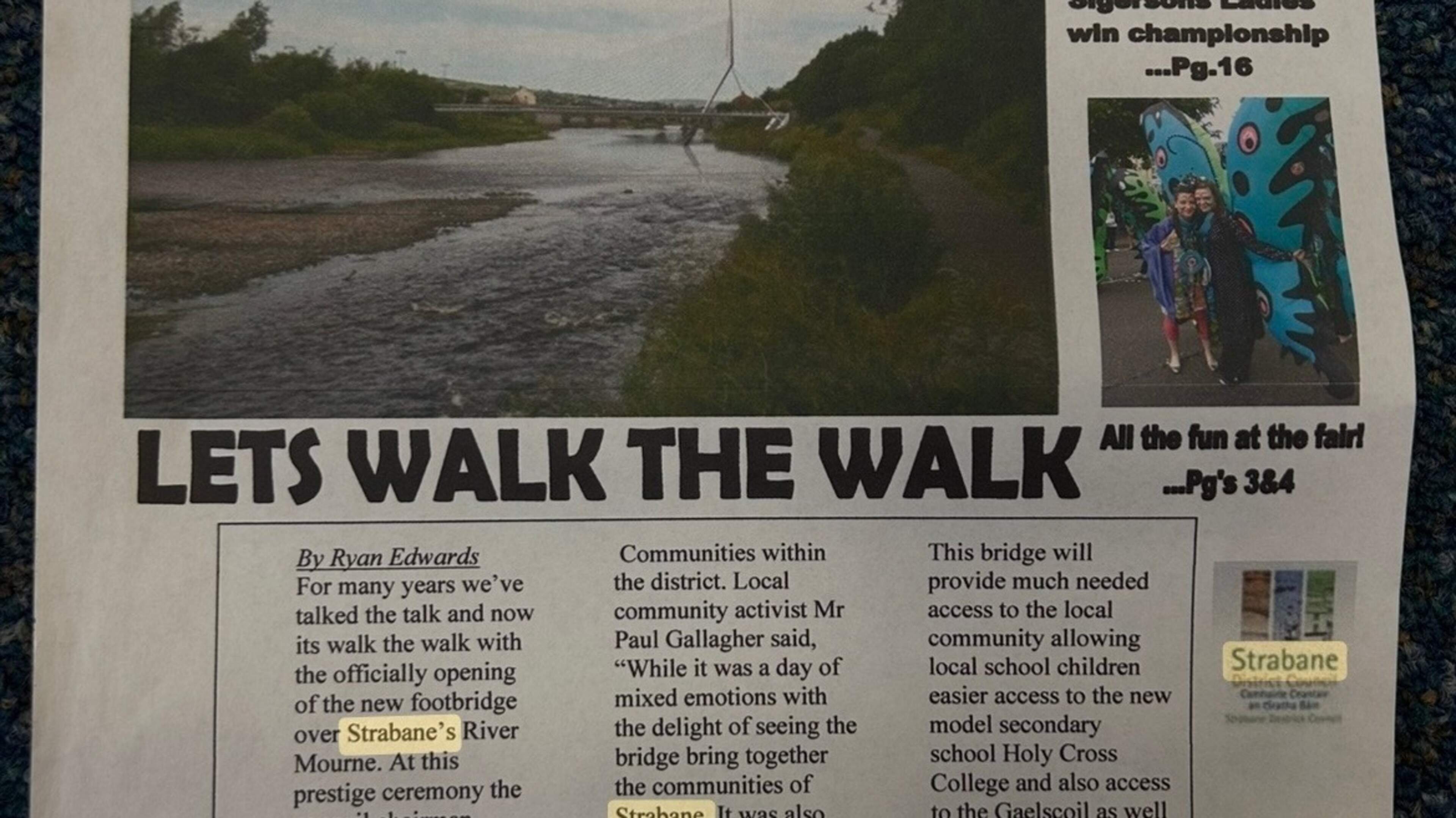 Teenagers’s GCSE story proves prophetic as Strabane’s new footbridge is officially named