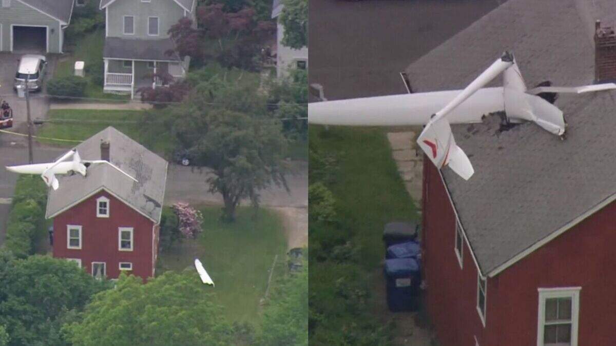 Footage shows hole in roof after electric glider crashes into ...