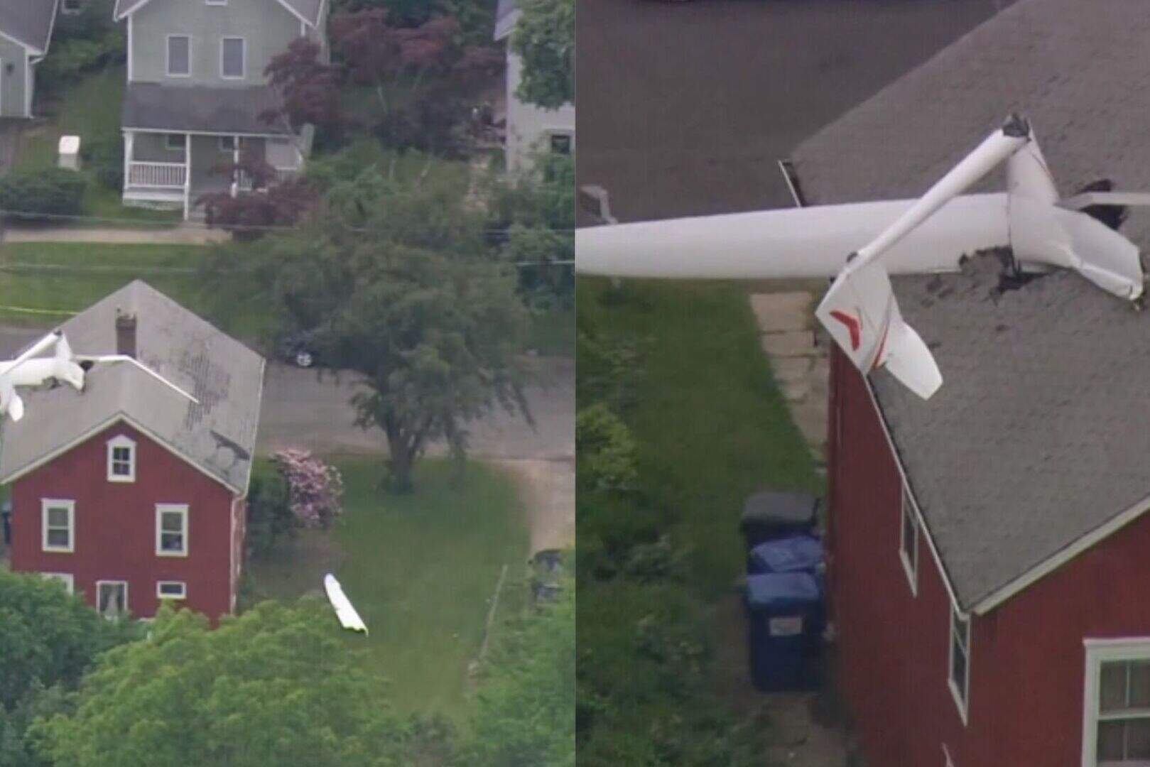 Footage shows hole in roof after electric glider crashes into ...