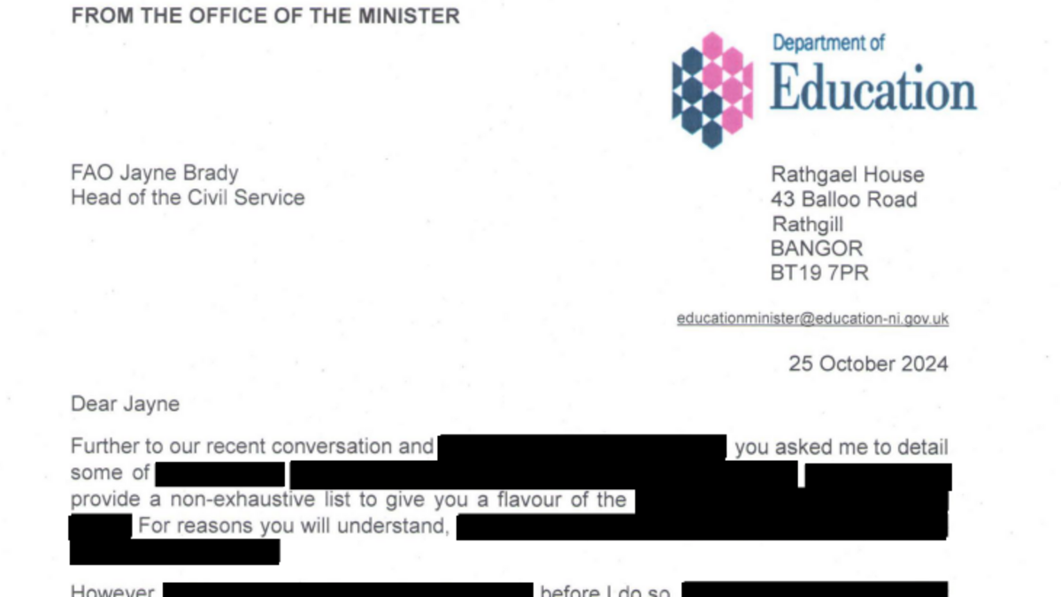 Department of Education heavily redacts Minister’s letters to Head of Civil Service, after hiding them for more than year