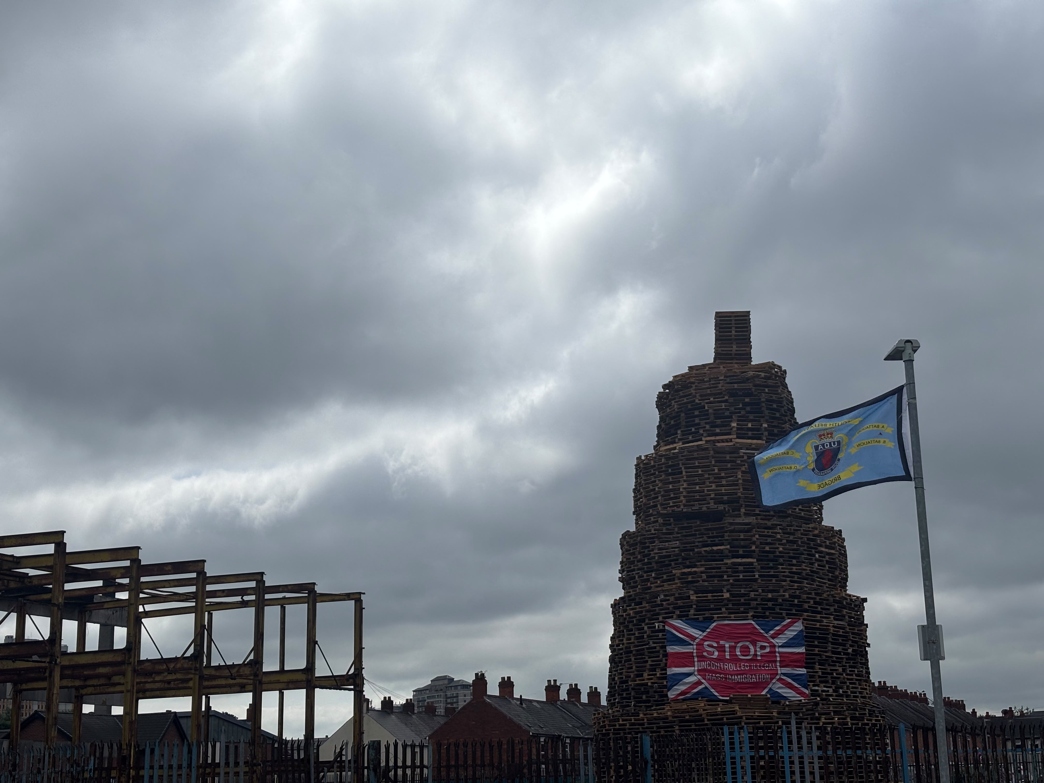 UDA terror flags raised next to south Belfast ‘asbestos bonfire’