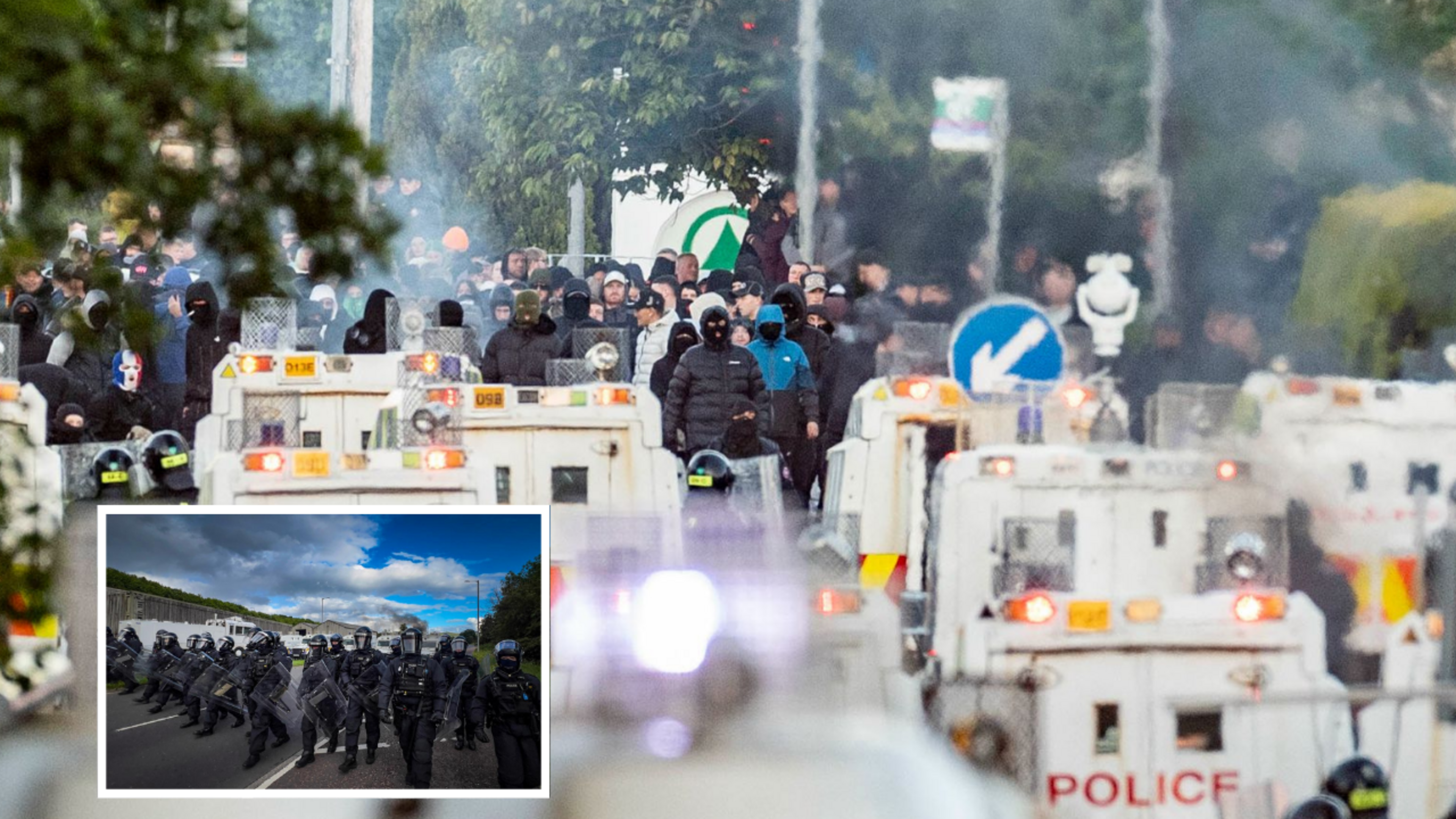 Home attacked in north Belfast while riot police turn water cannon on crowd near Chimney Corner hotel in Newtownabbey