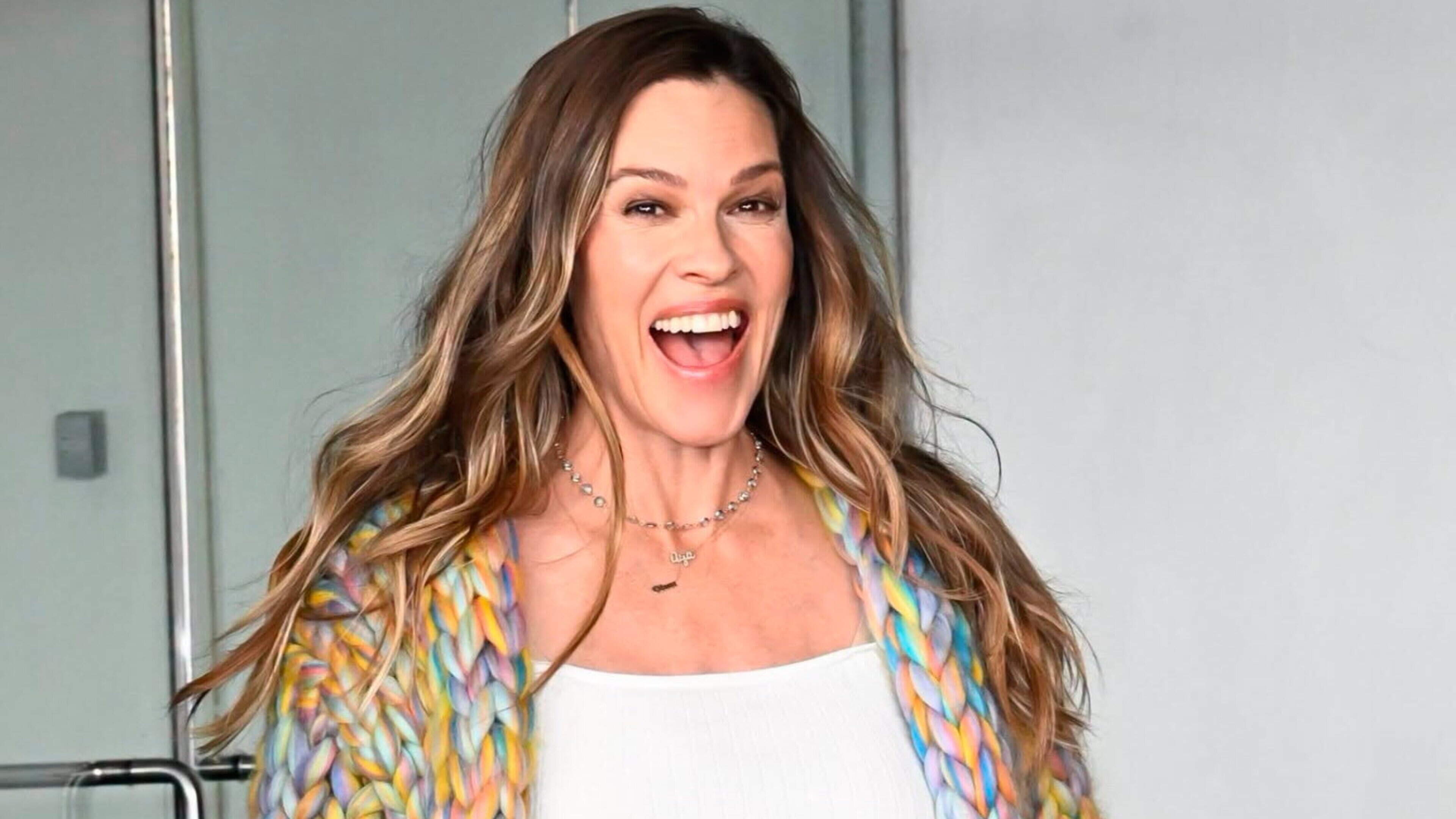 ‘A proud moment’: NI designer Hope McCauley’s shout-out as pregnant Hilary Swank glows in NI knitwear brand
