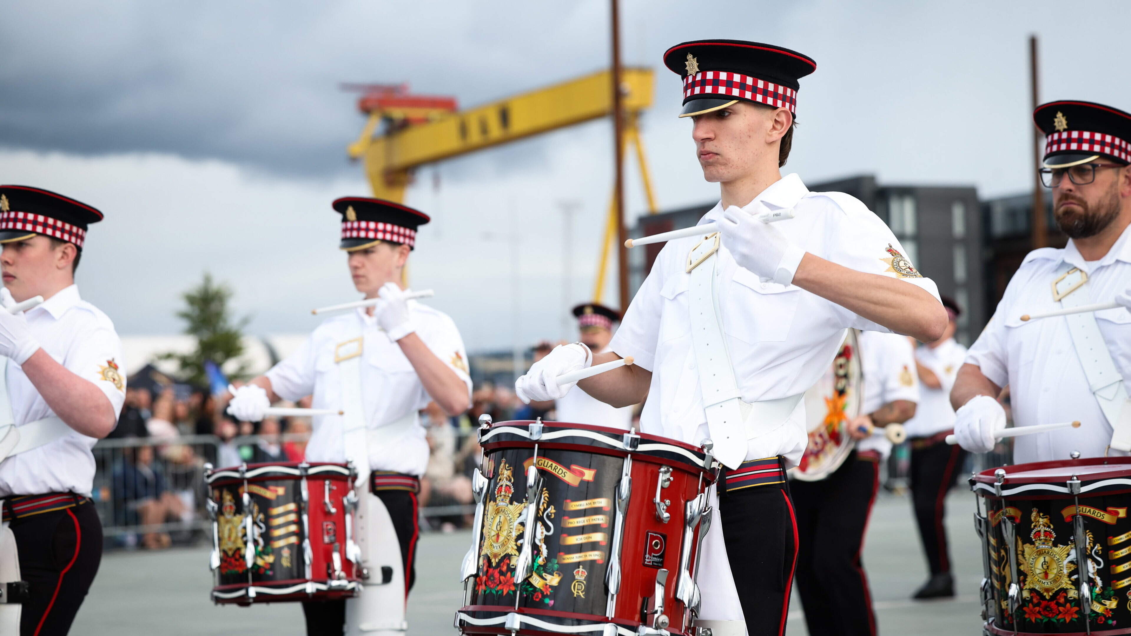 ‘It’s about showcasing positive nature of our culture’: Lambeg drums ring out along Titanic Slipways as 22 bands take centre stage at Fleadh