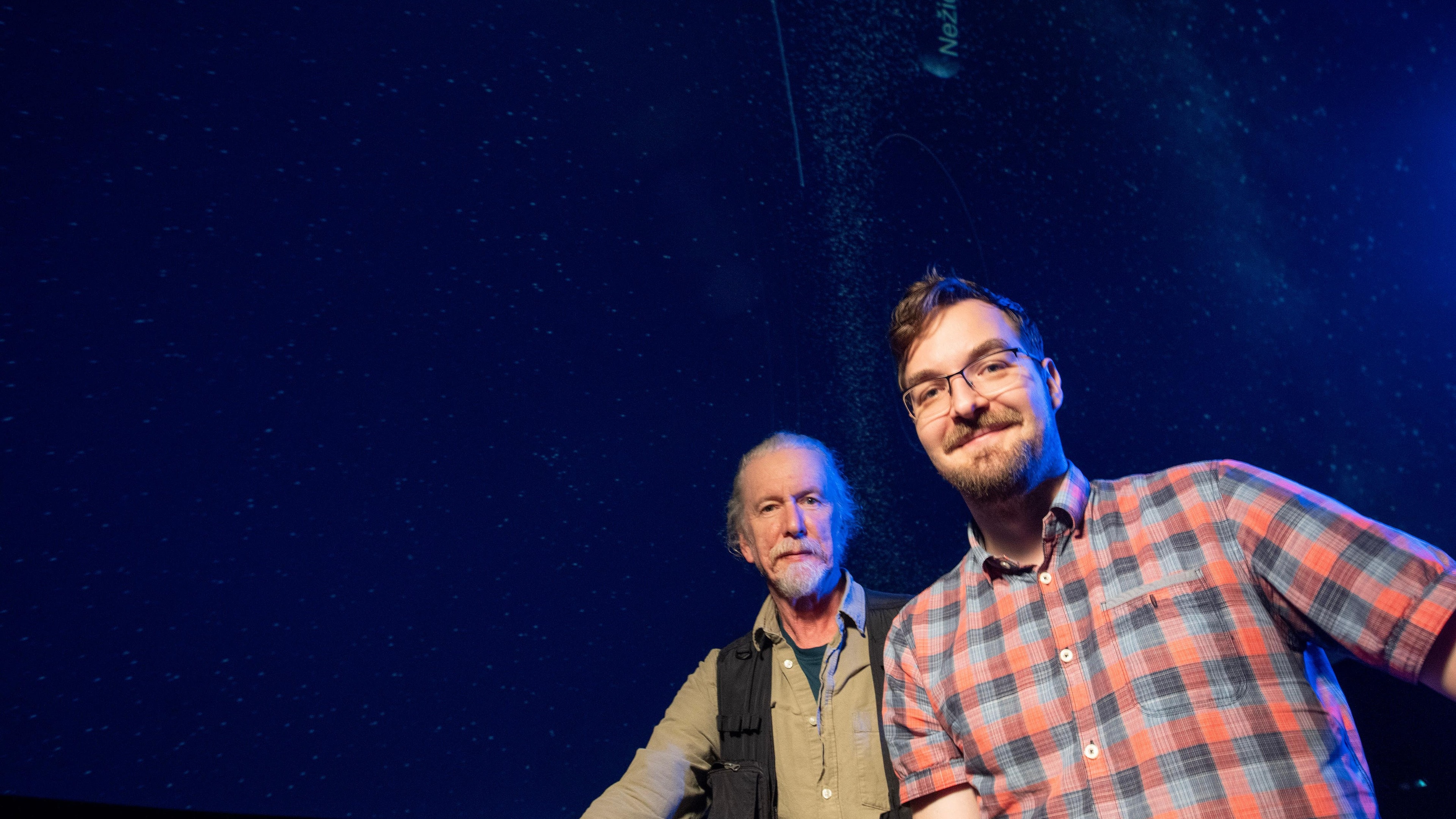 Meteorological officer Shane Kelly, left, and tours and outreach officer, Dr Rok Nezic, at the Armagh Planetarium (Jago Communications handout/PA)