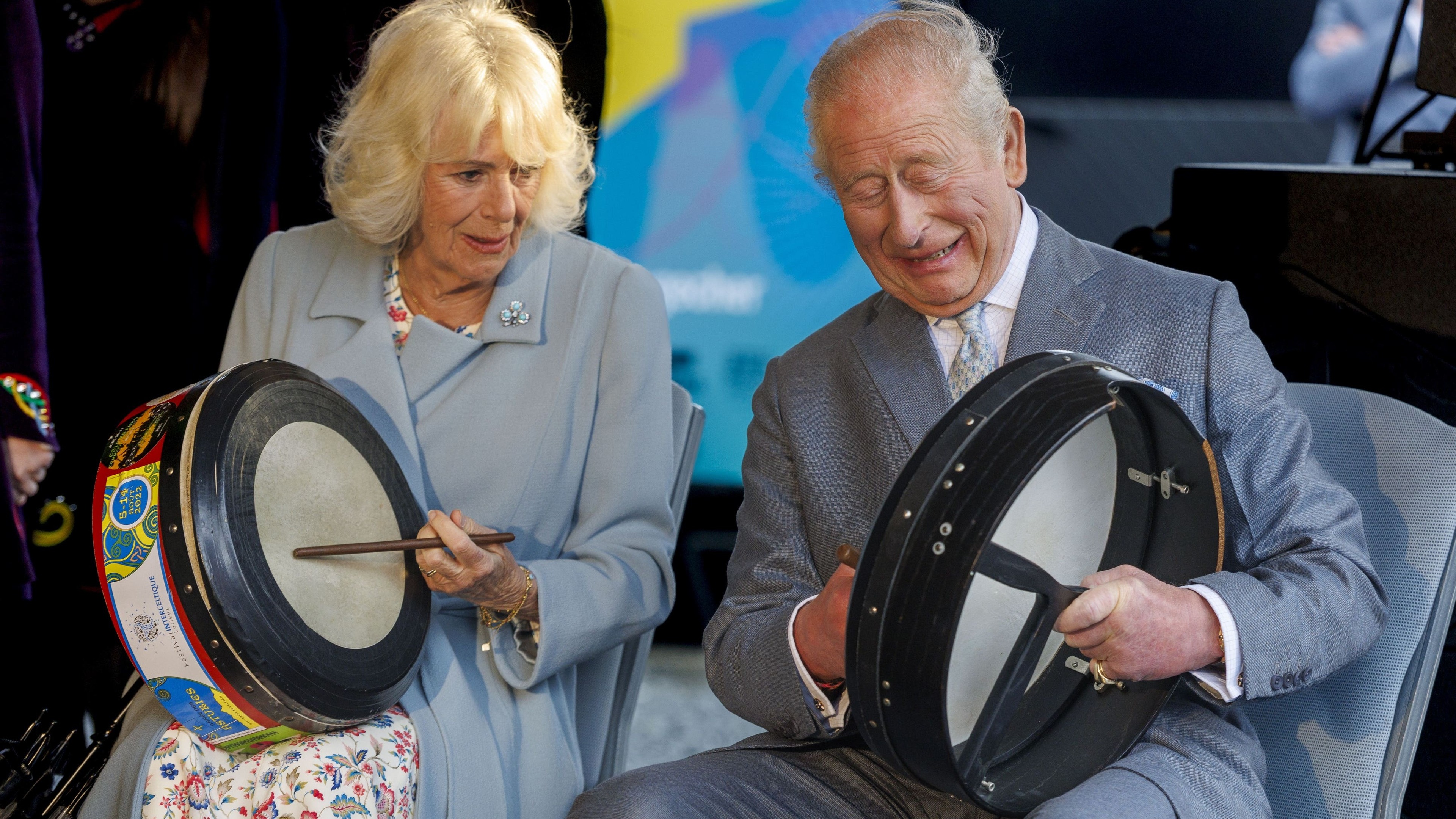 Charles and Camilla visit Titanic Quarter, play bodhran drums and sample whiskey