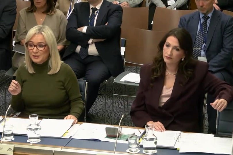 Michelle O’Neill, left, and Emma Little-Pengelly, right, were facing questions from MLAs (NI Assembly broadcasting/PA)