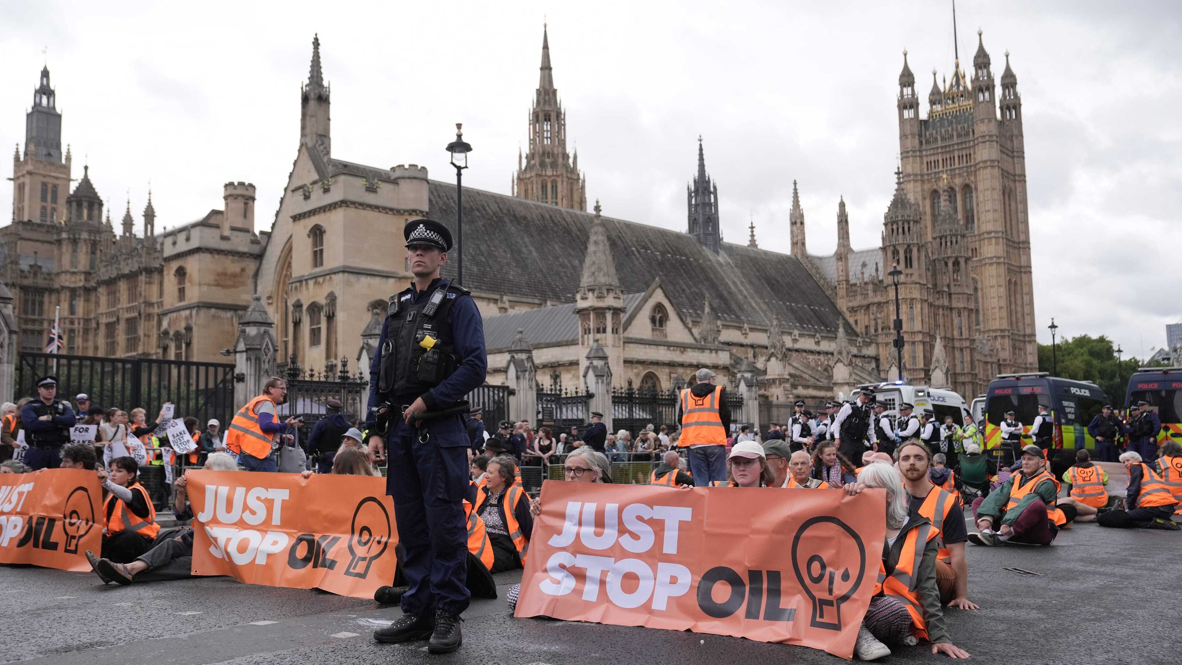 Just Stop Oil protesters stage demonstration outside Parliament during Burnham’s first PMQs