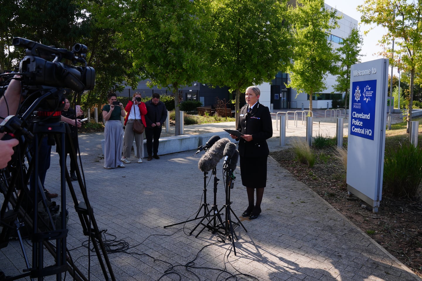 Cleveland Police Chief Constable Victoria Fuller speaking to the media (Owen Humphreys/PA)