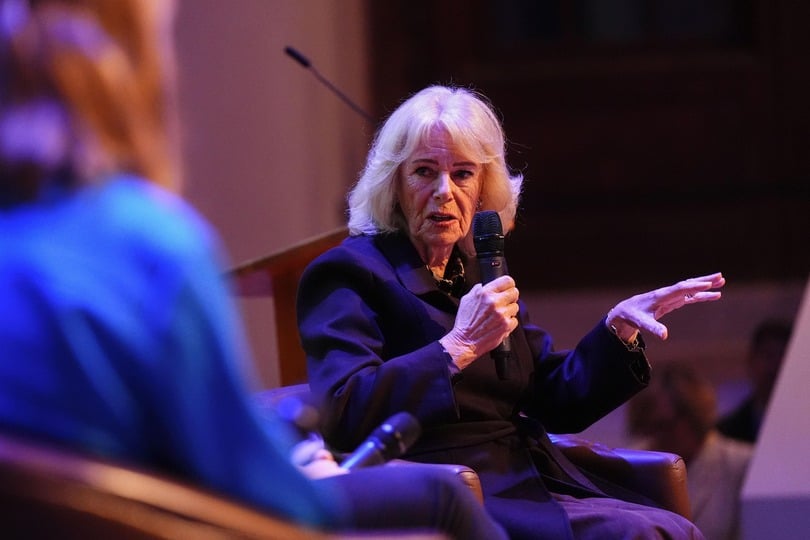 Camilla speaking on stage at the Ending Violence Against Women and Girls summit (Jacob King/PA)