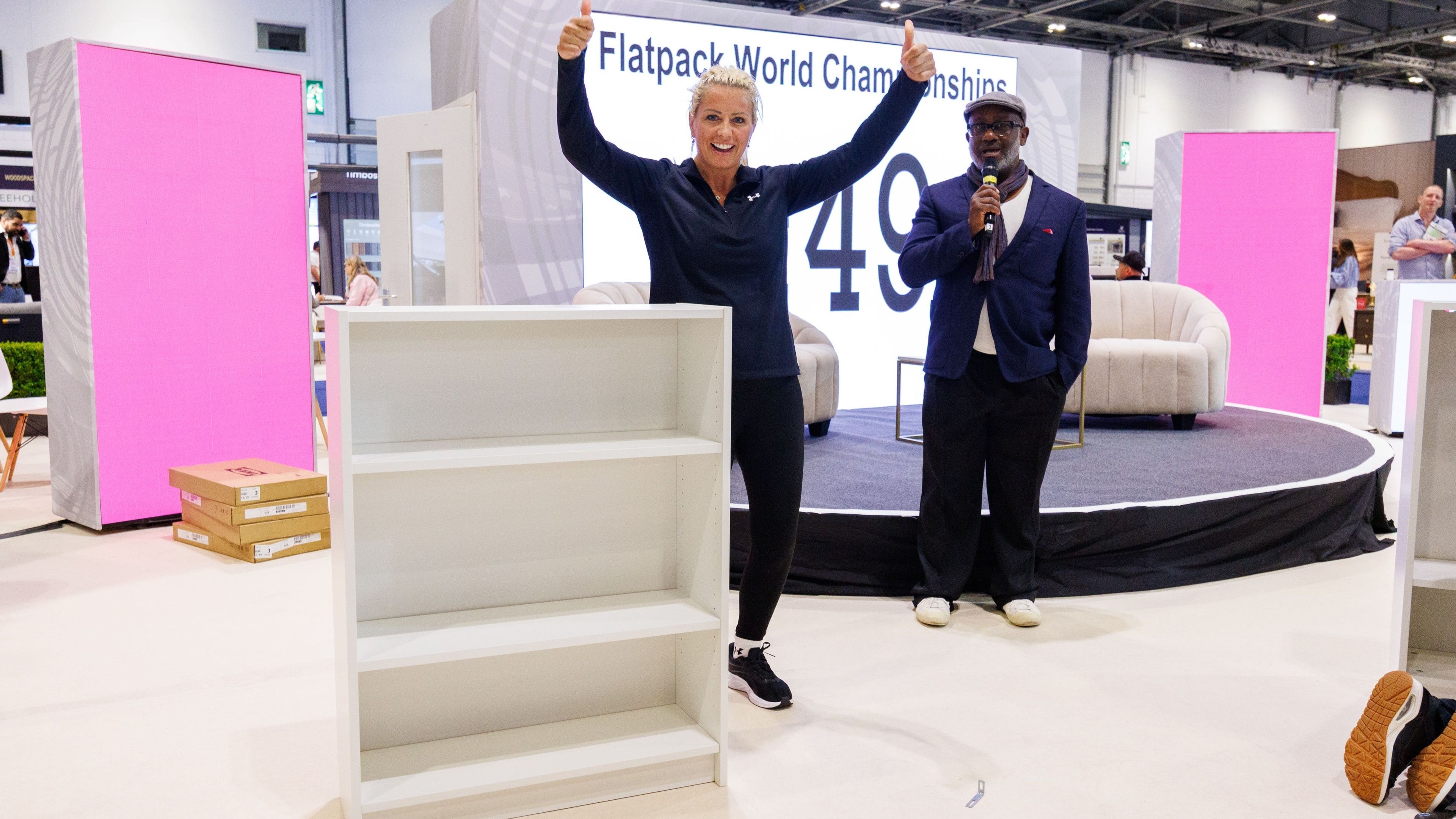 Woman retains flatpack world title after building bedside table in eight minutes