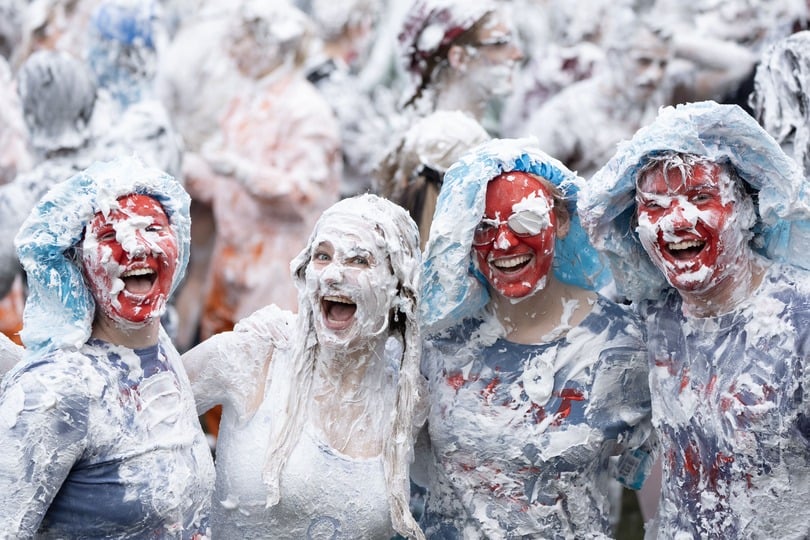 Students take part in the traditional Raisin Monday foam fight at St Andrews (Jane Barlow/PA)