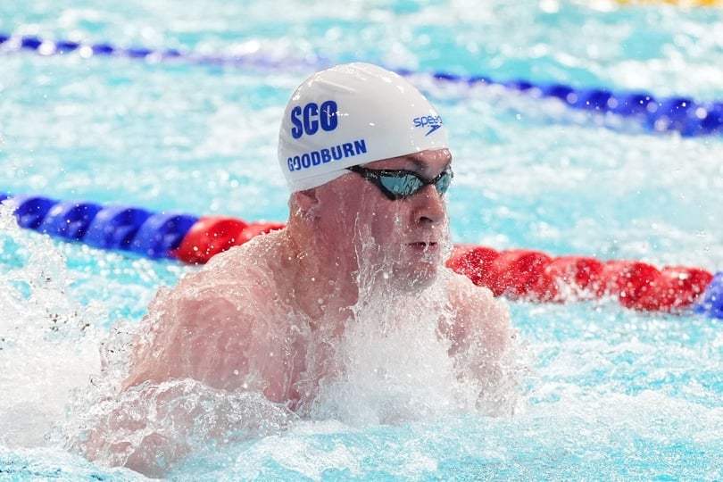 Archie Goodburn swimming during the men’s 50m breaststroke final at the 2026 Commonwealth Games in Glasgow (Andrew Milligan/PA)