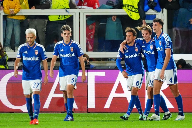 Nico Paz (second right) celebrates scoring (Luca Rossini/PA)