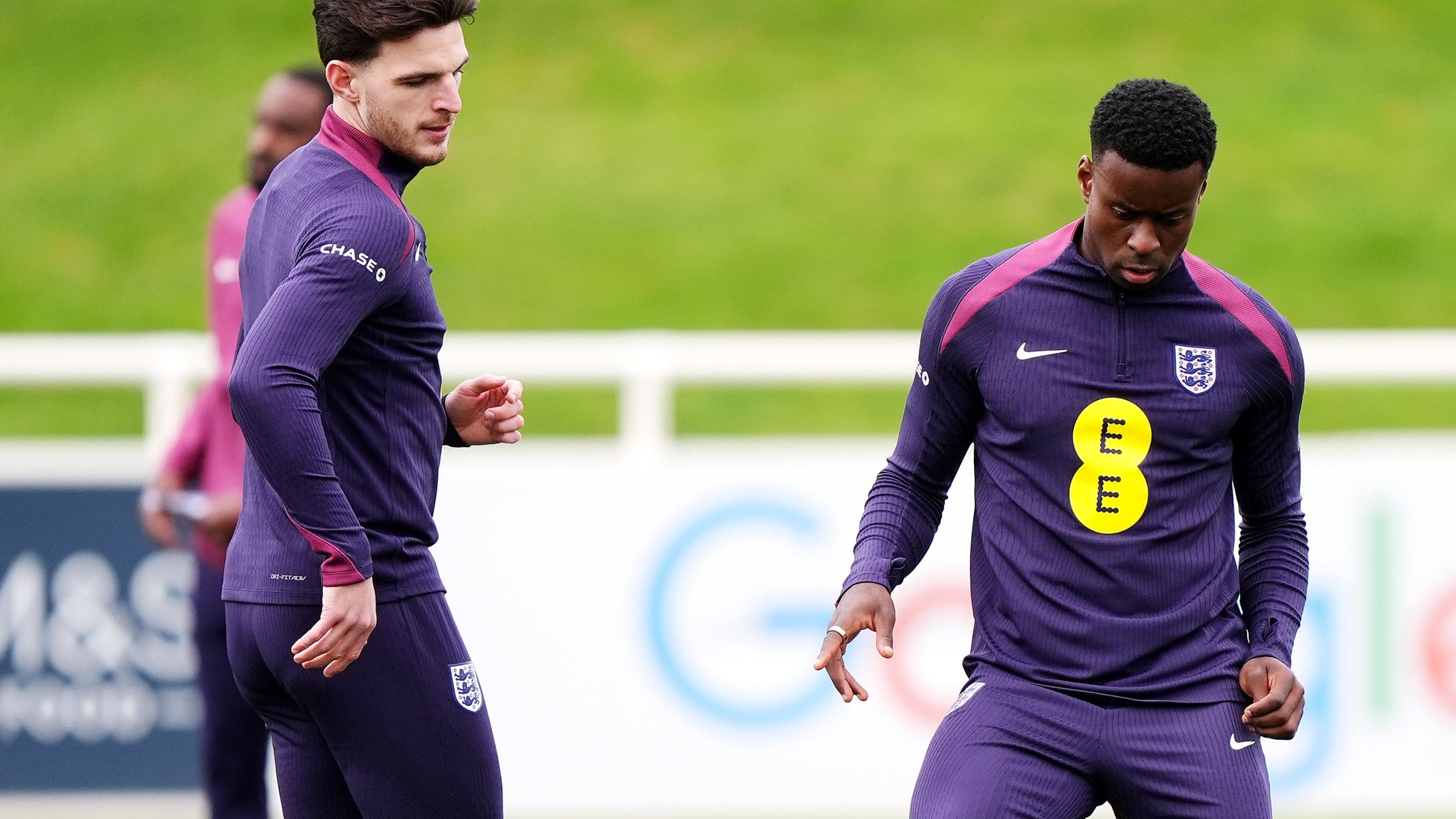 Marc Guehi and Declan Rice train ahead of England’s World Cup quarter-final