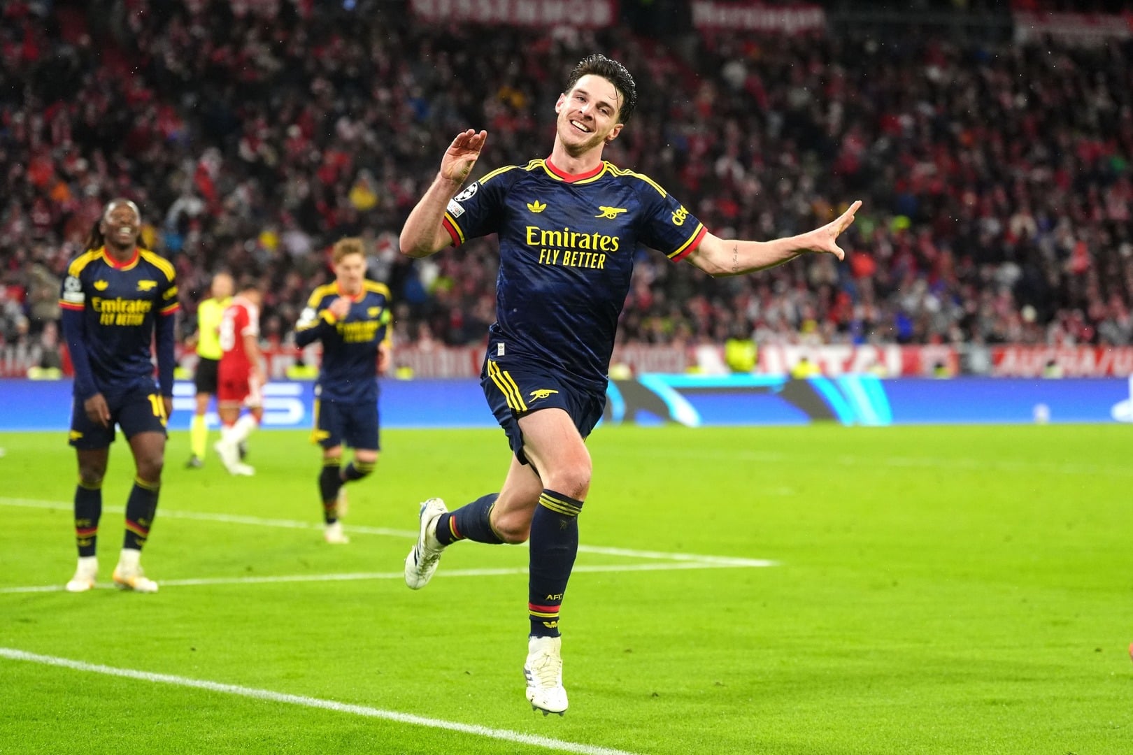 Declan Rice, ao empatar o jogo para o Arsenal (Foto: Adam Davy/PA)