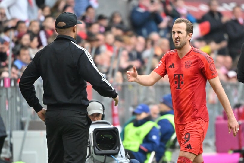 Bayern Munich manager Vincent Kompany (left) and Harry Kane (right) at the Allianz Arena (DPA via PA Wire).
