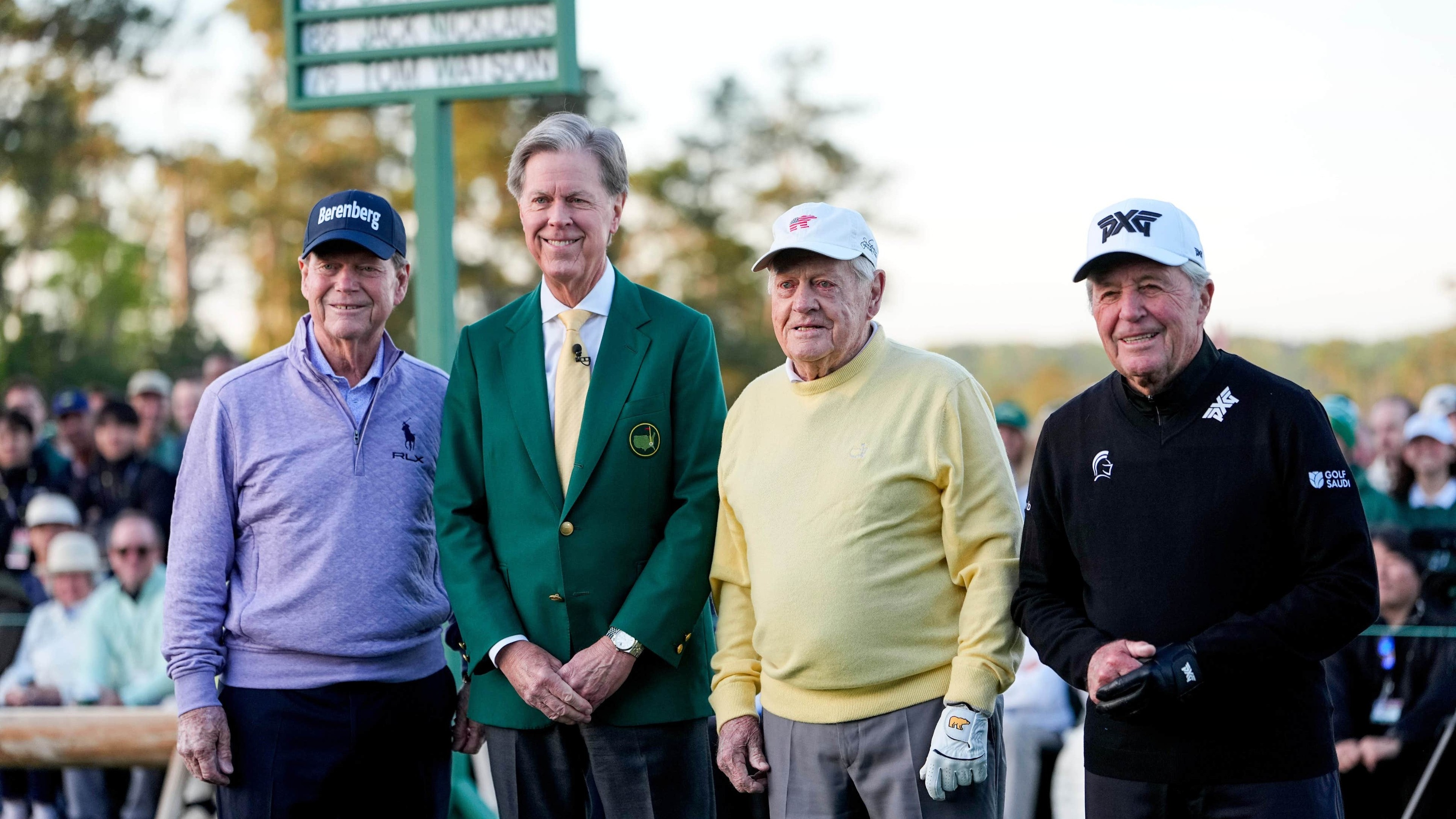 Jack Nicklaus, Gary Player and Tom Watson get the 90th Masters under way